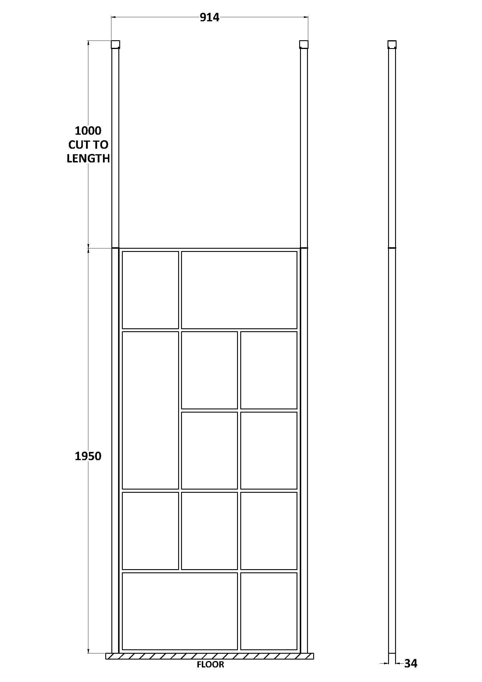Aspect 8mm  Abstract Frame Wetroom Screen With Ceiling Posts - Matt Black