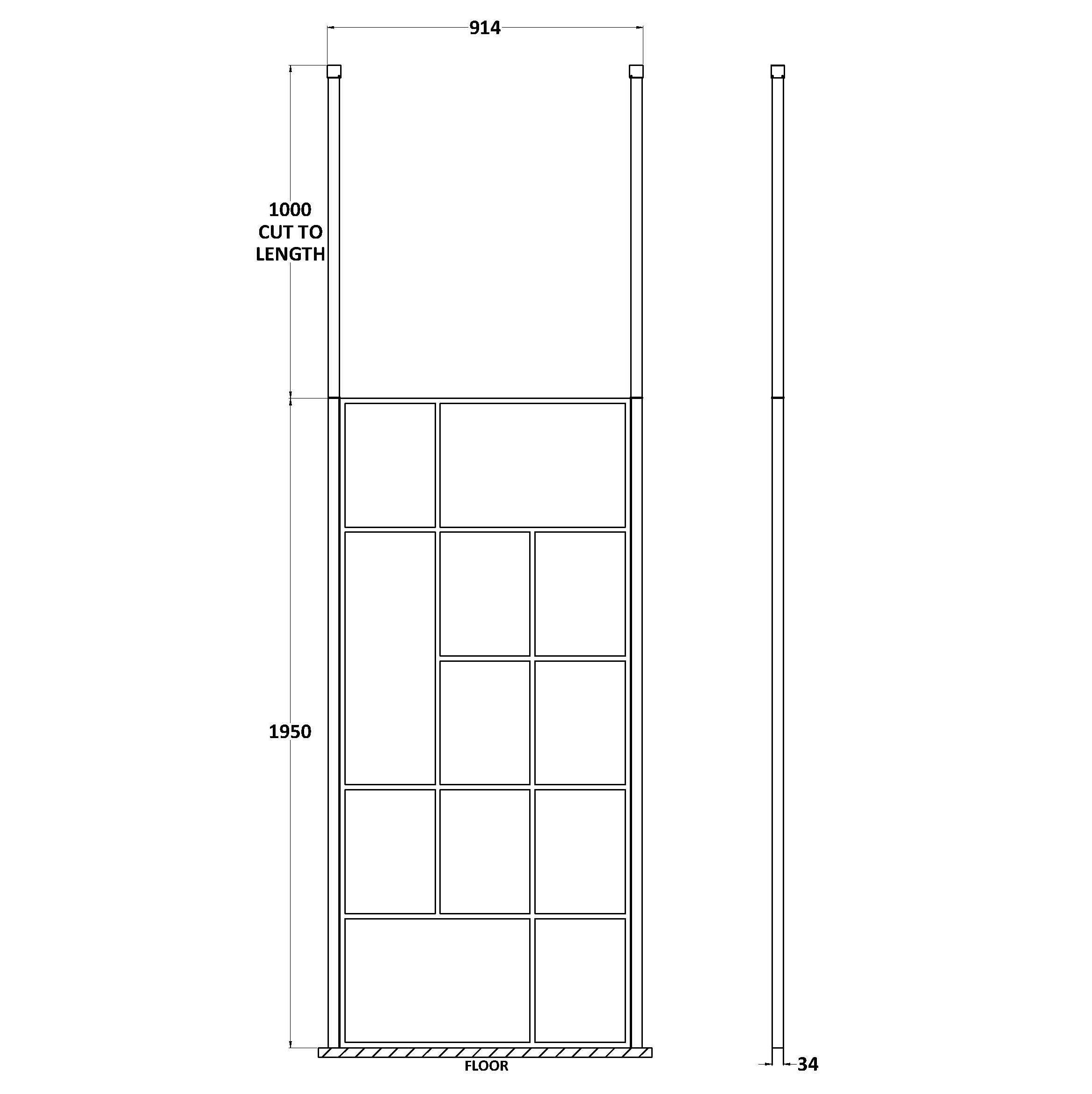 Aspect 8mm Glass Abstract Frame Wetroom Panel With Ceiling Posts - Matt Black