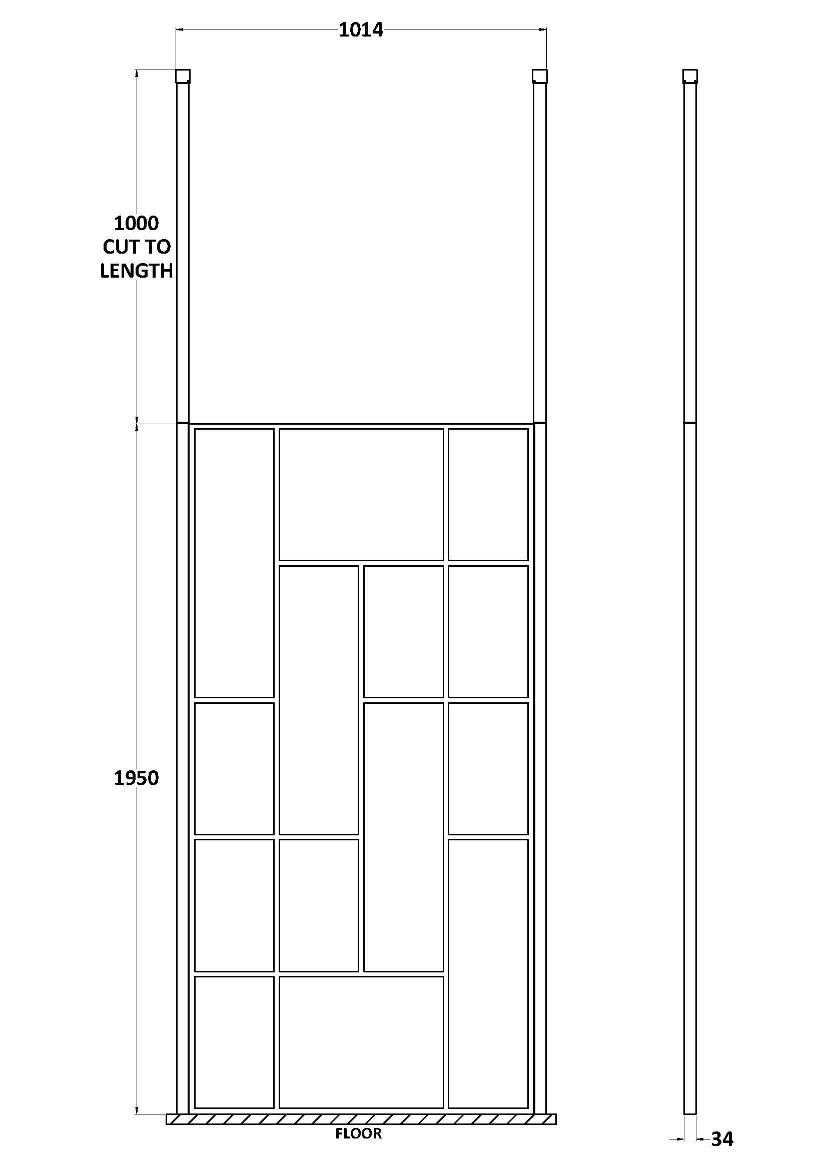Aspect 8mm  Abstract Frame Wetroom Screen With Ceiling Posts - Matt Black
