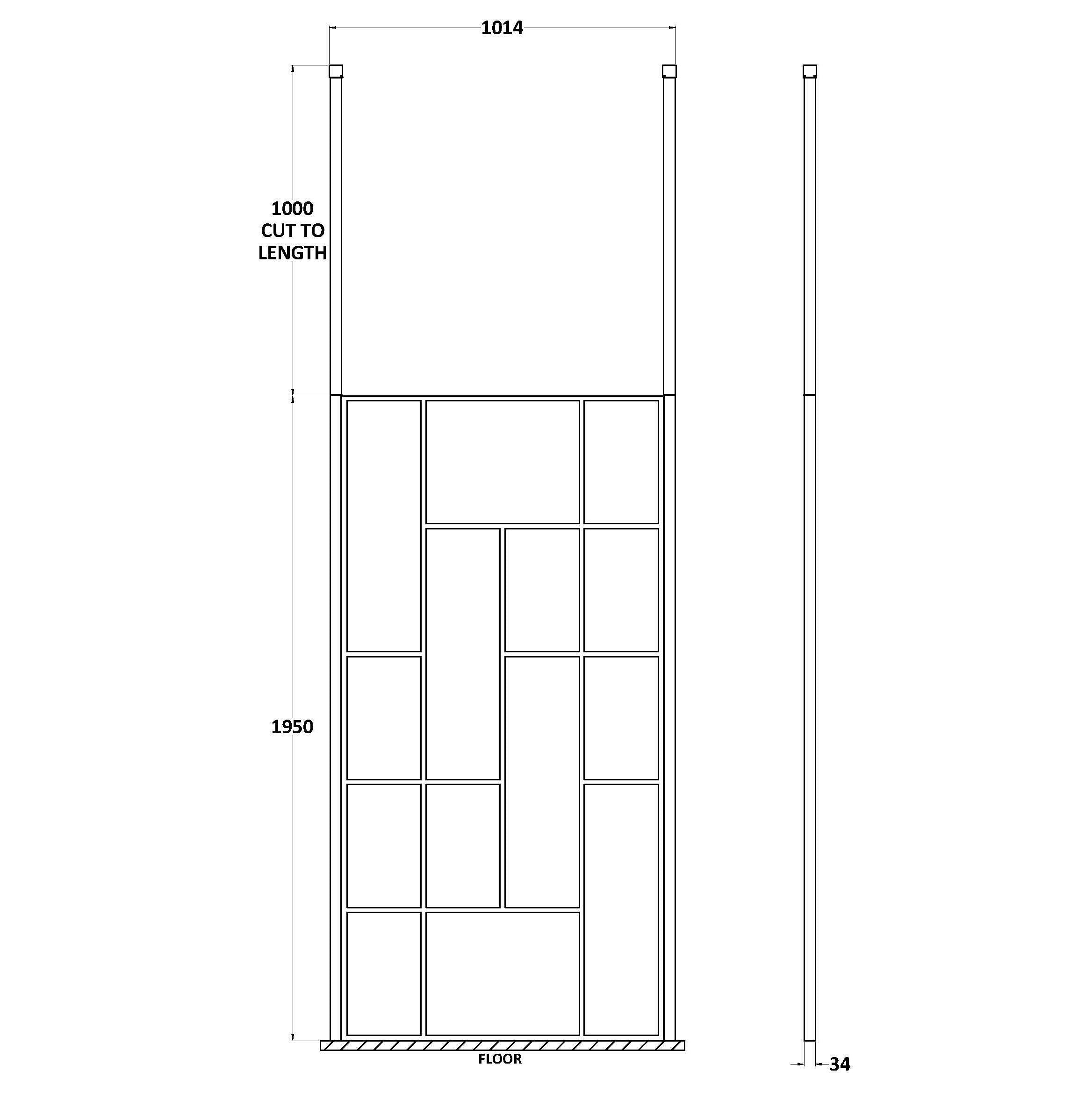 Aspect 8mm Glass Abstract Frame Wetroom Panel With Ceiling Posts - Matt Black