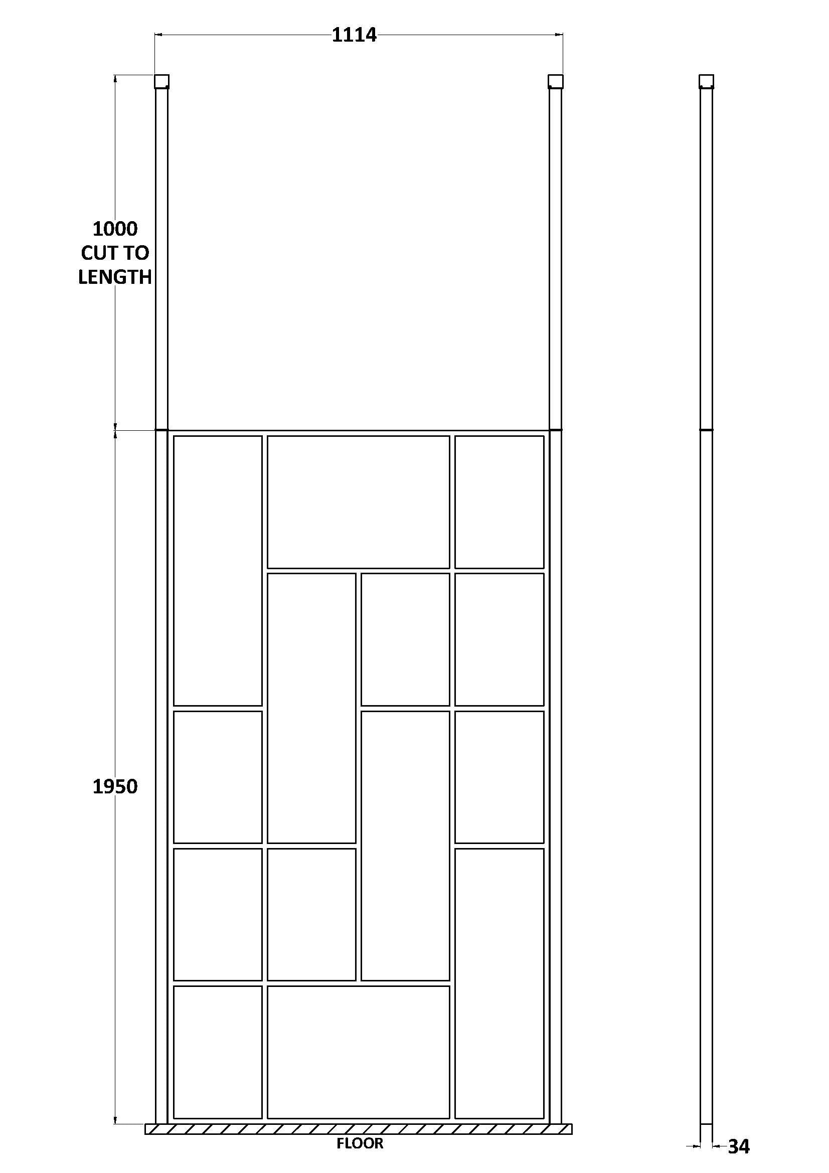 Aspect 8mm  Abstract Frame Wetroom Screen With Ceiling Posts - Matt Black