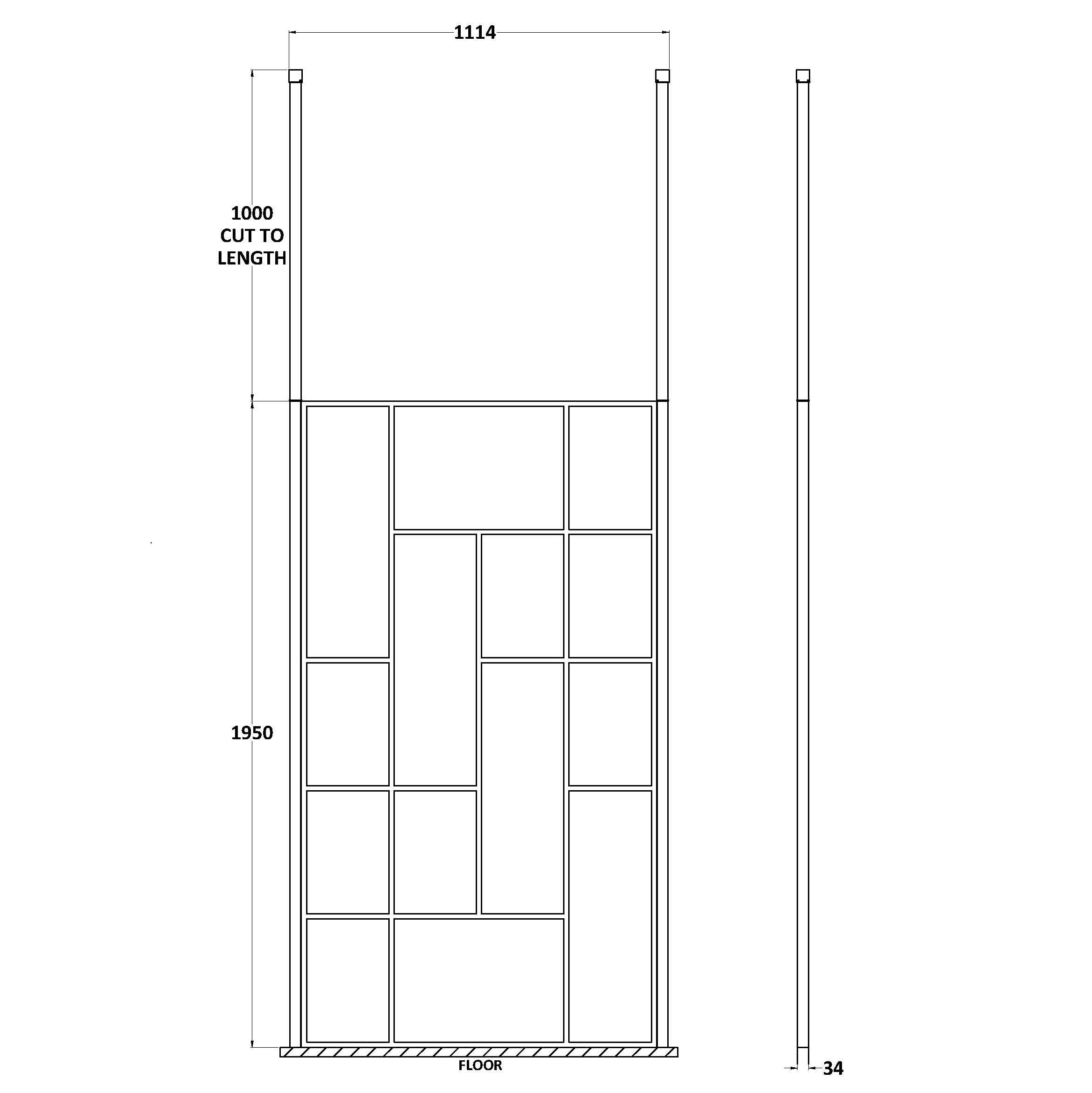 Aspect 8mm Glass Abstract Frame Wetroom Panel With Ceiling Posts - Matt Black