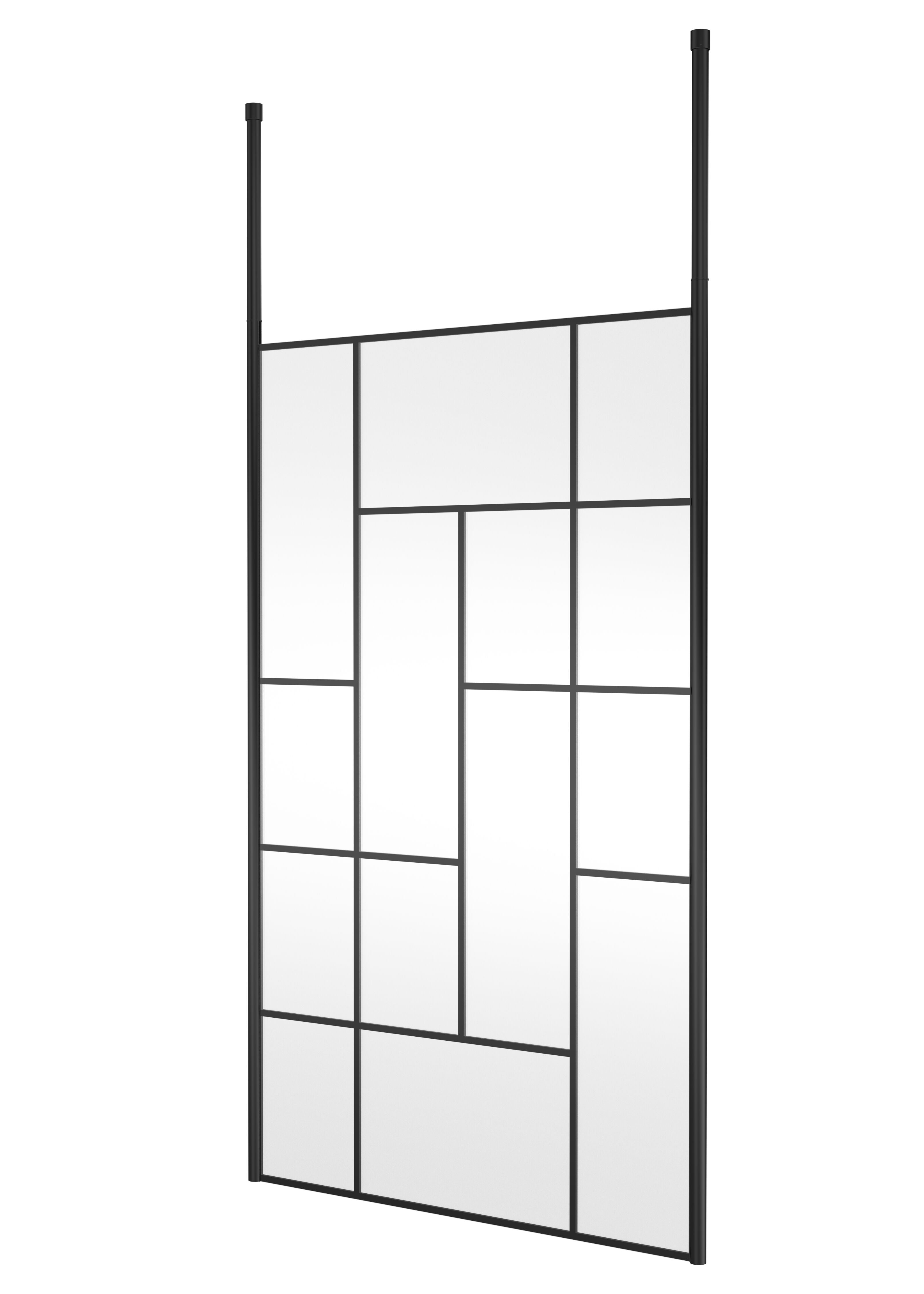 Aspect 8mm  Abstract Frame Wetroom Screen With Ceiling Posts - Matt Black