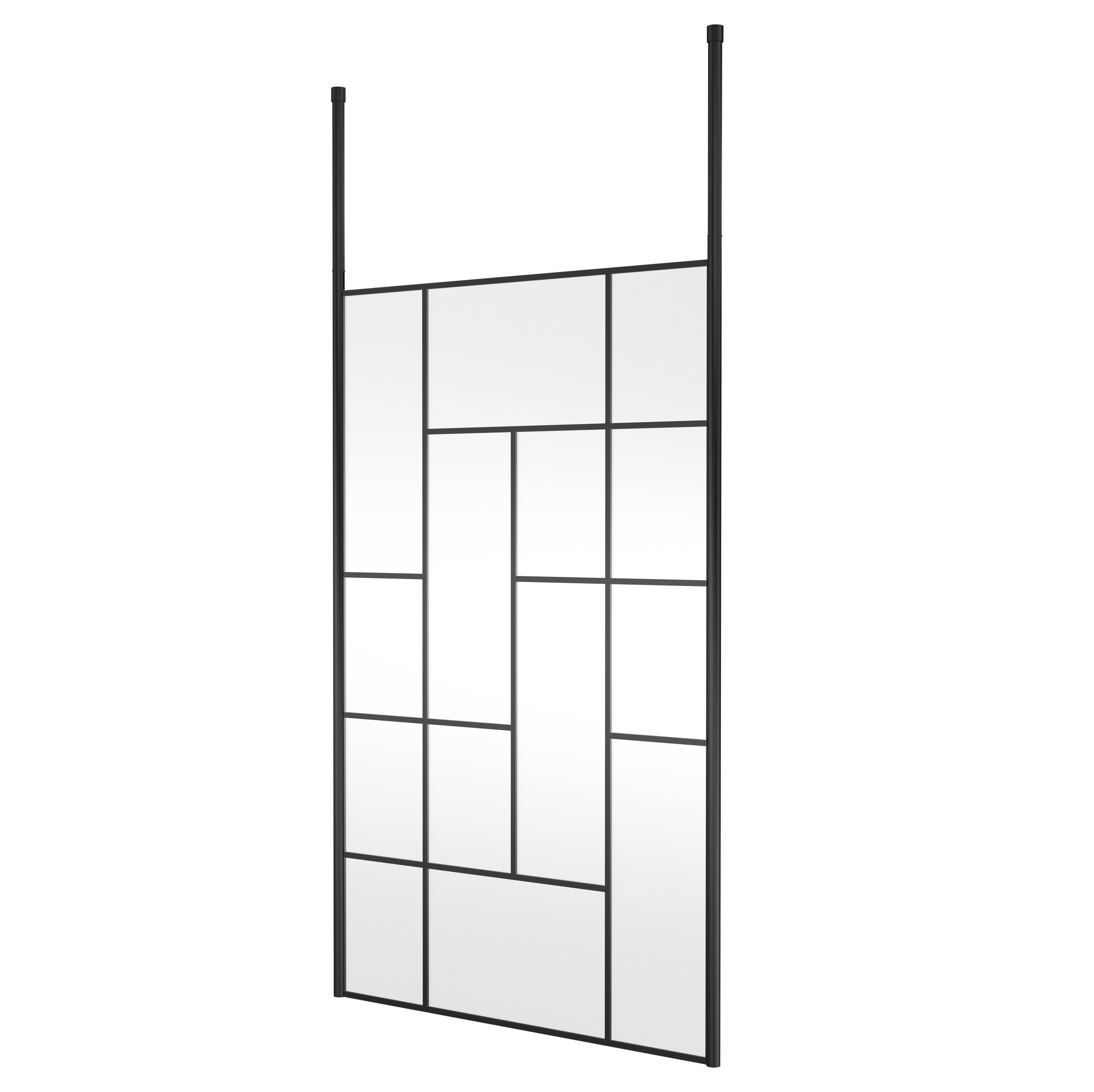 Aspect 8mm Glass Abstract Frame Wetroom Panel With Ceiling Posts - Matt Black