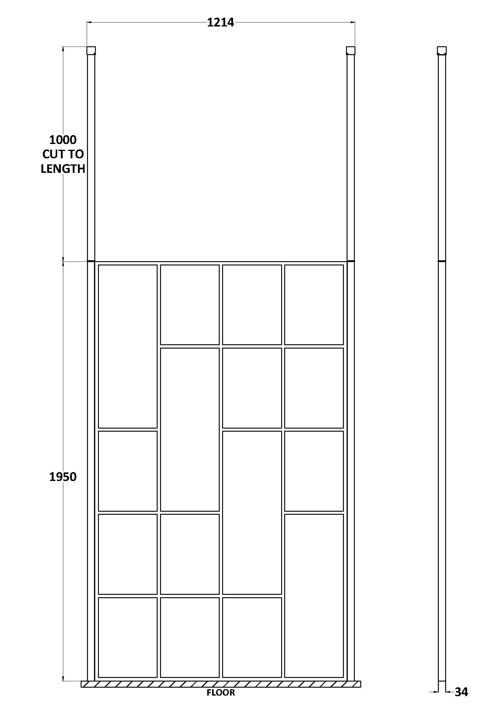 Aspect 8mm  Abstract Frame Wetroom Screen With Ceiling Posts - Matt Black