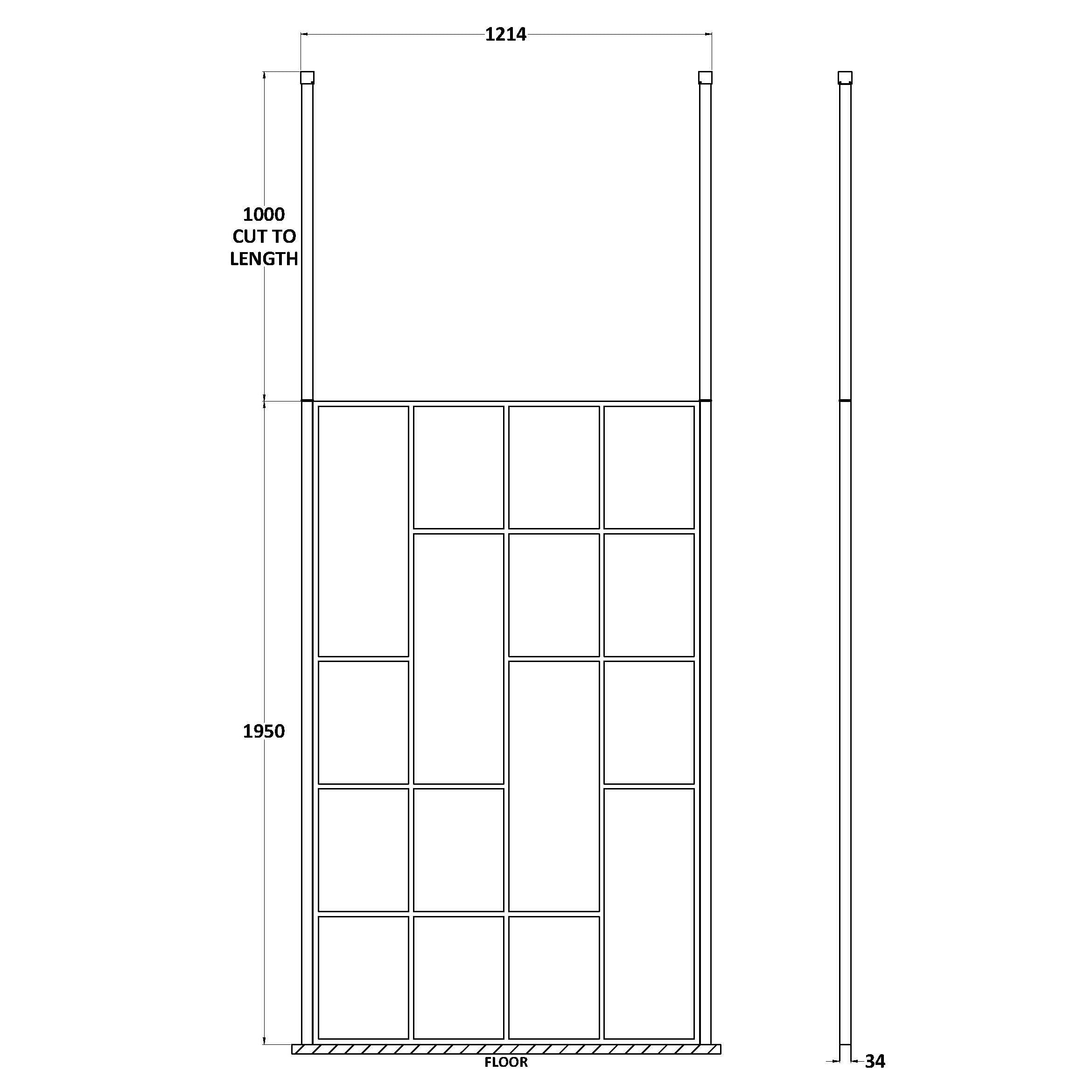 Aspect 8mm Glass Abstract Frame Wetroom Panel With Ceiling Posts - Matt Black