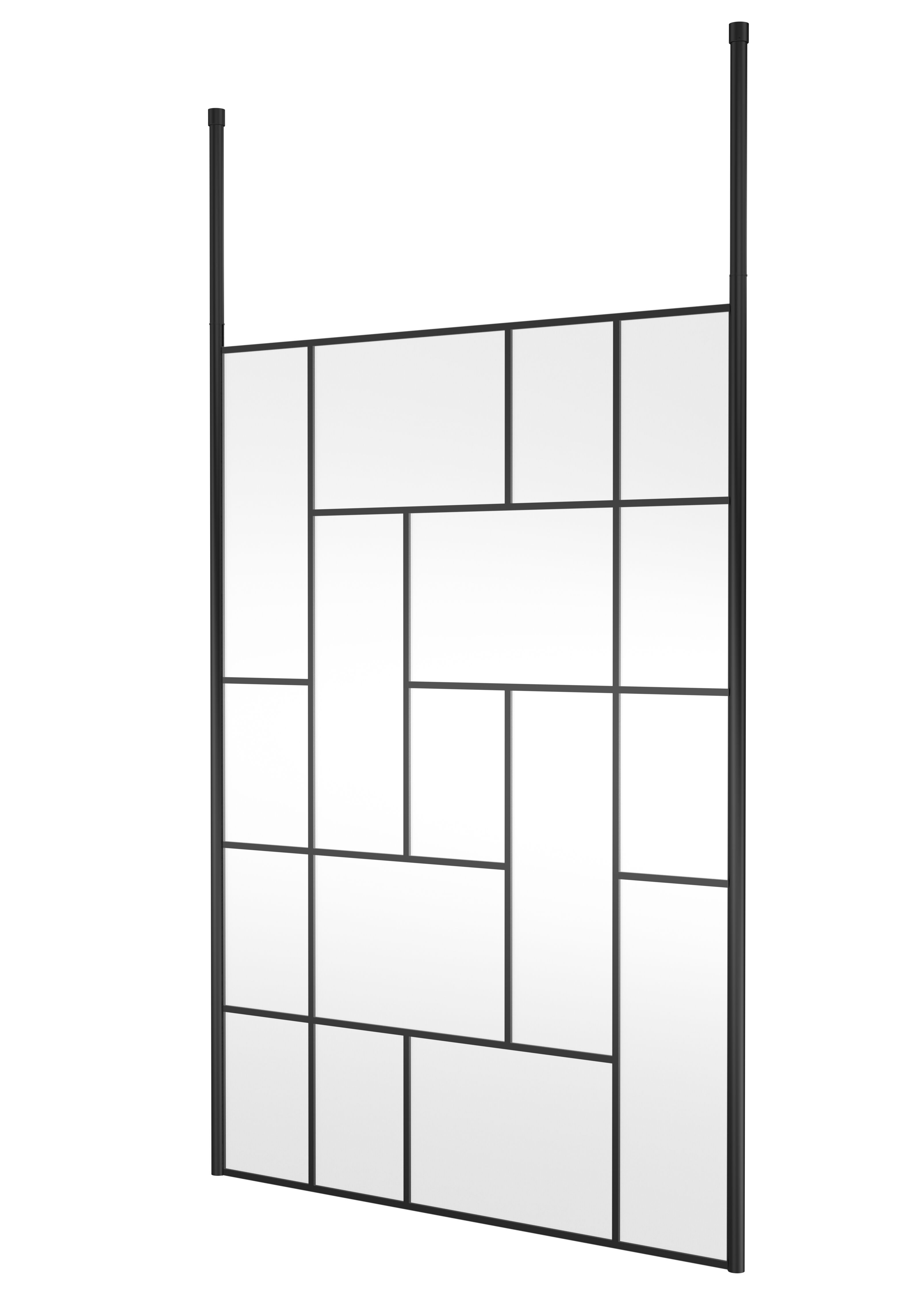 Aspect 8mm  Abstract Frame Wetroom Screen With Ceiling Posts - Matt Black