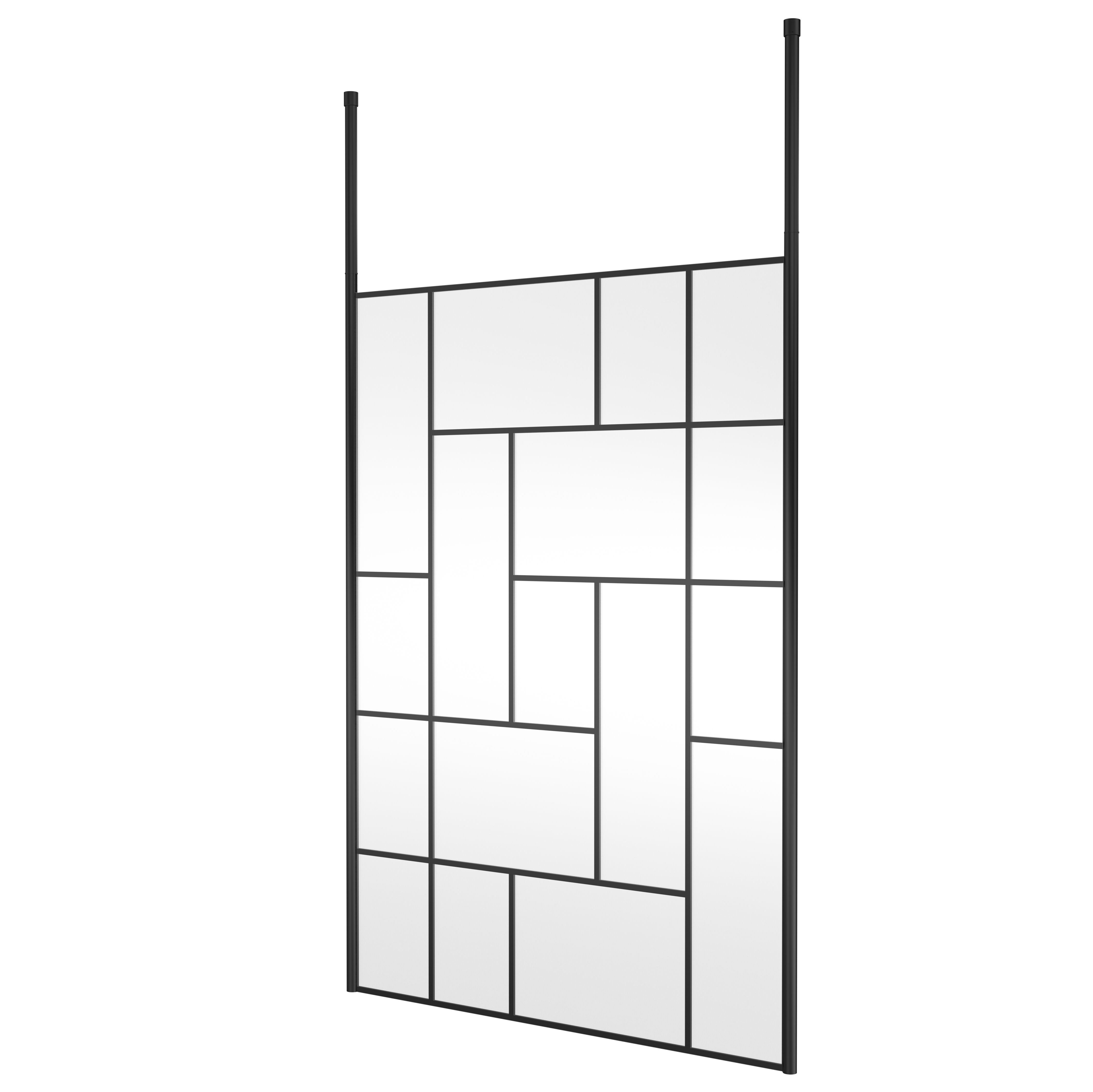 Aspect 8mm Glass Abstract Frame Wetroom Panel With Ceiling Posts - Matt Black