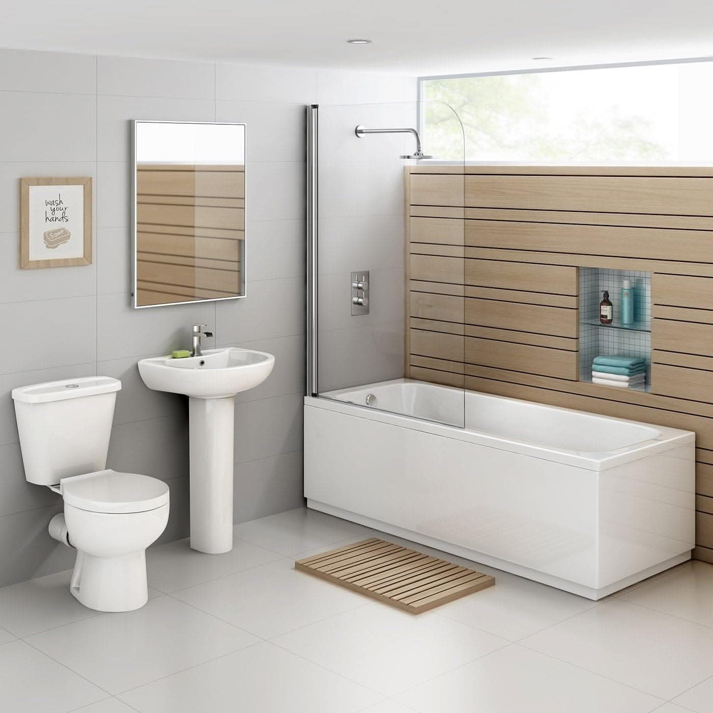 Modern Shower Bath Screen With Panel - 1400mm x 1000mm - Chrome