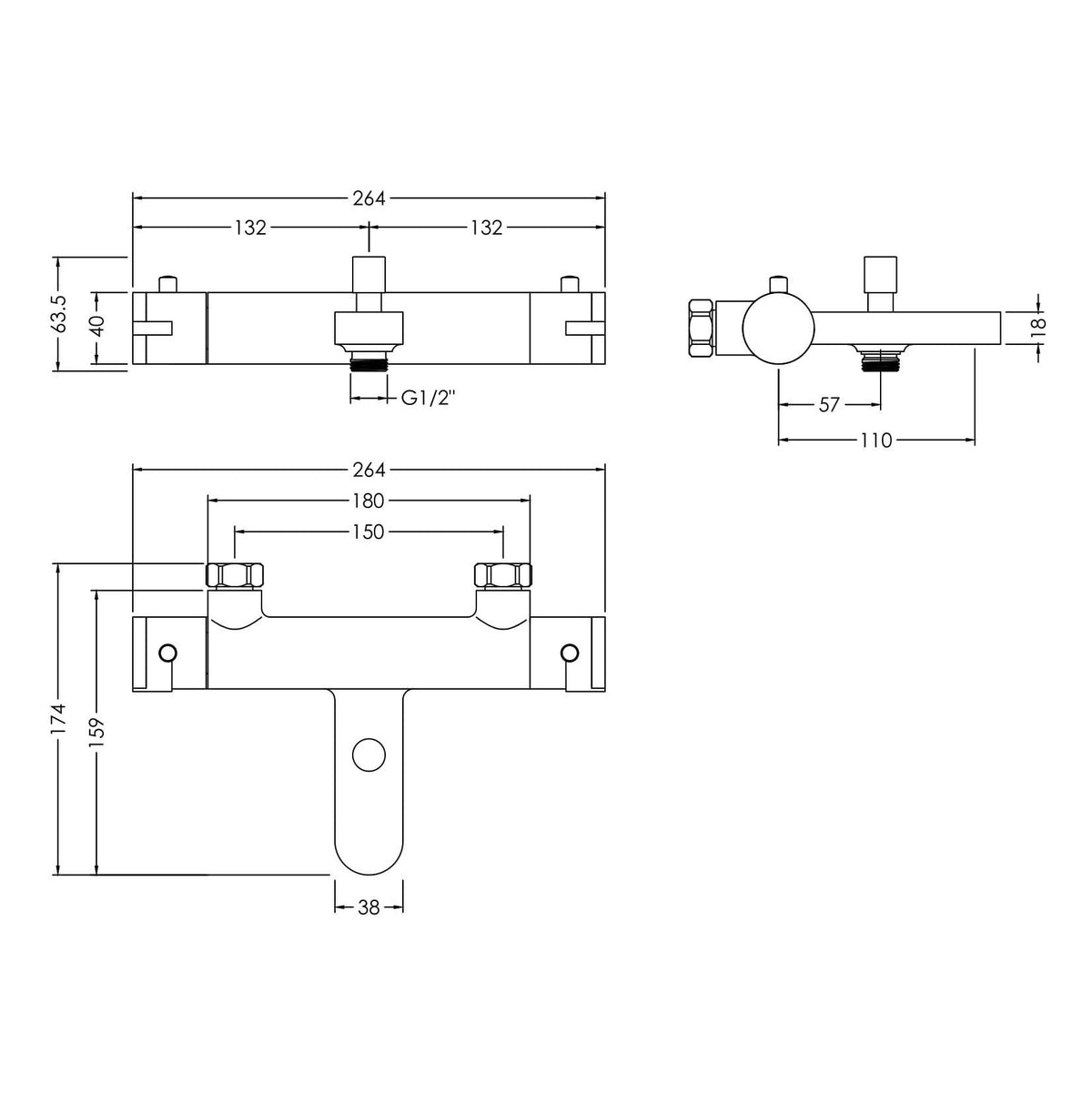 Atlas Thermostatic Bath Shower Mixer Tap - Chrome