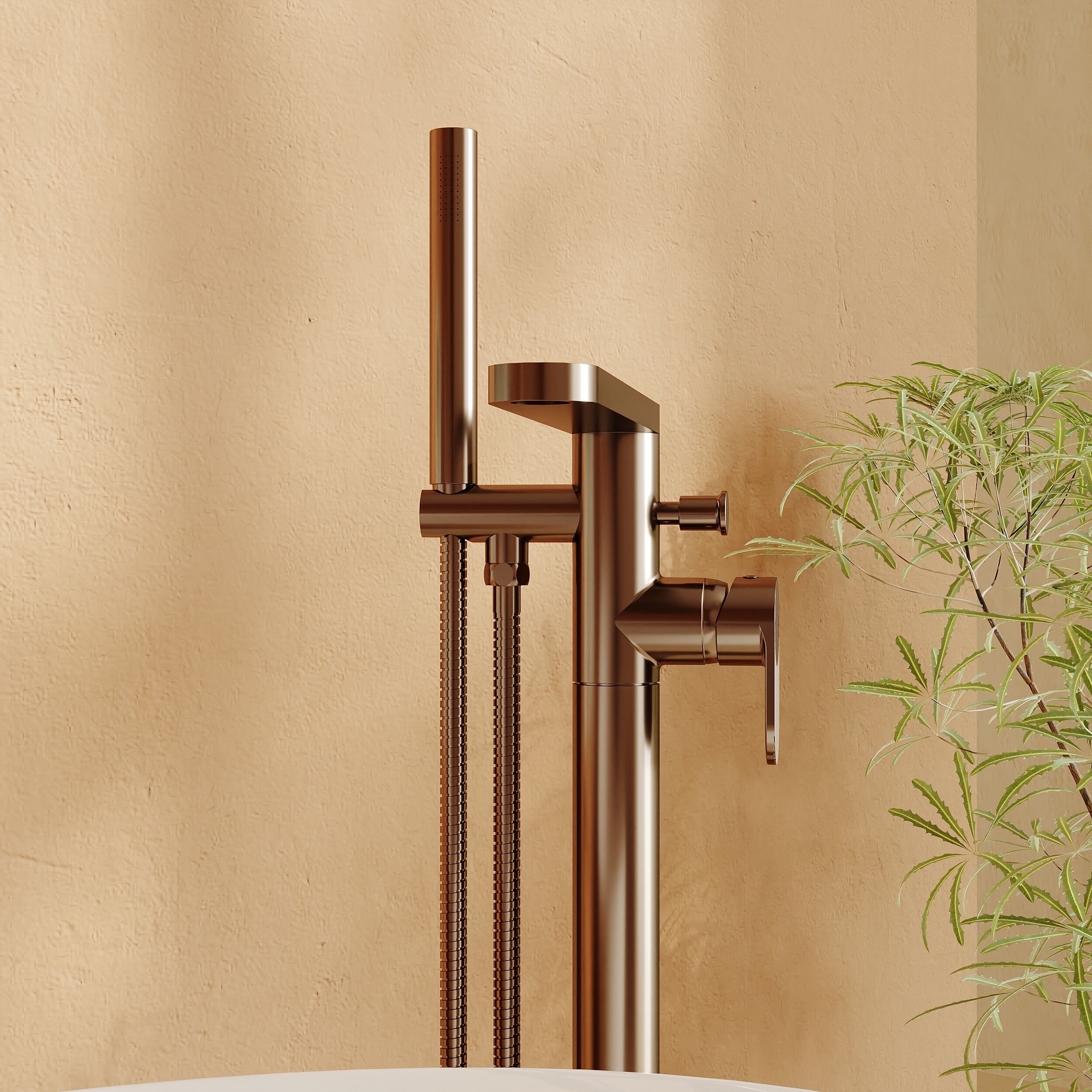 Cove Fluted Floor Mounted Bath Shower Mixer Tap With Handset
