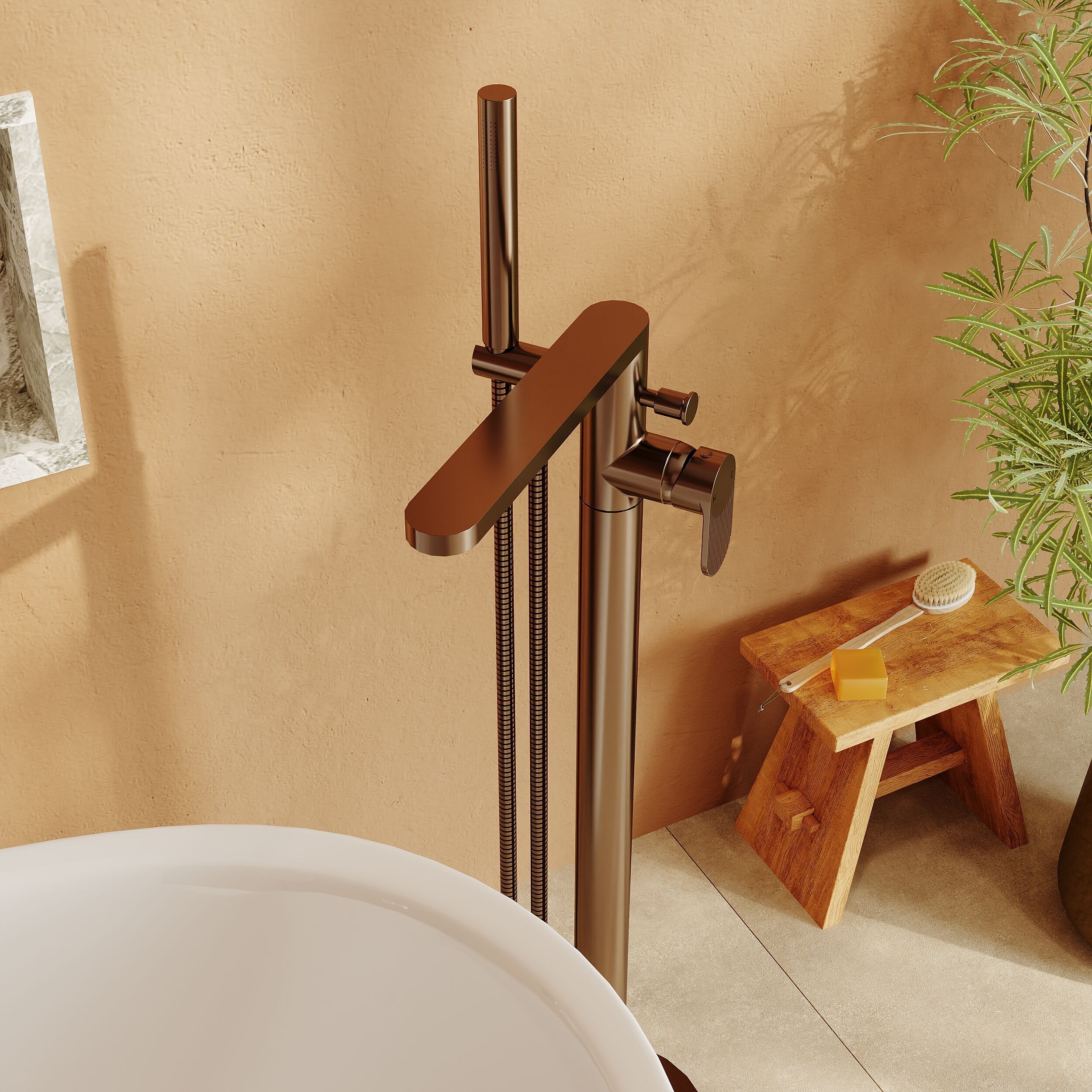 Cove Fluted Floor Mounted Bath Shower Mixer Tap With Handset