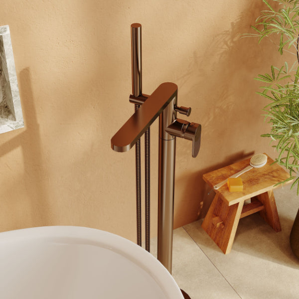 Cove Fluted Floor Mounted Bath Shower Mixer Tap With Handset