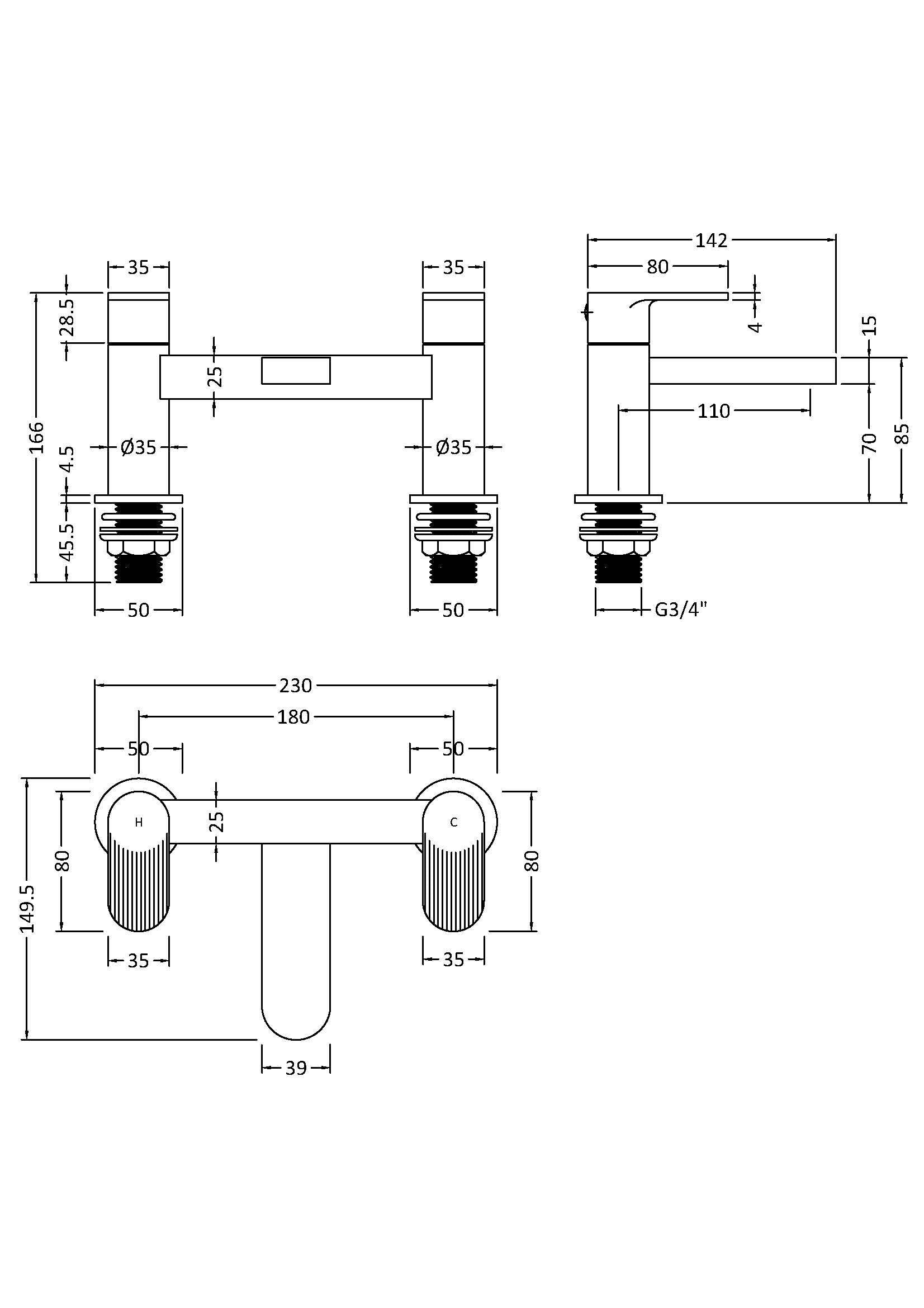 Cove Fluted Bath Filler Tap