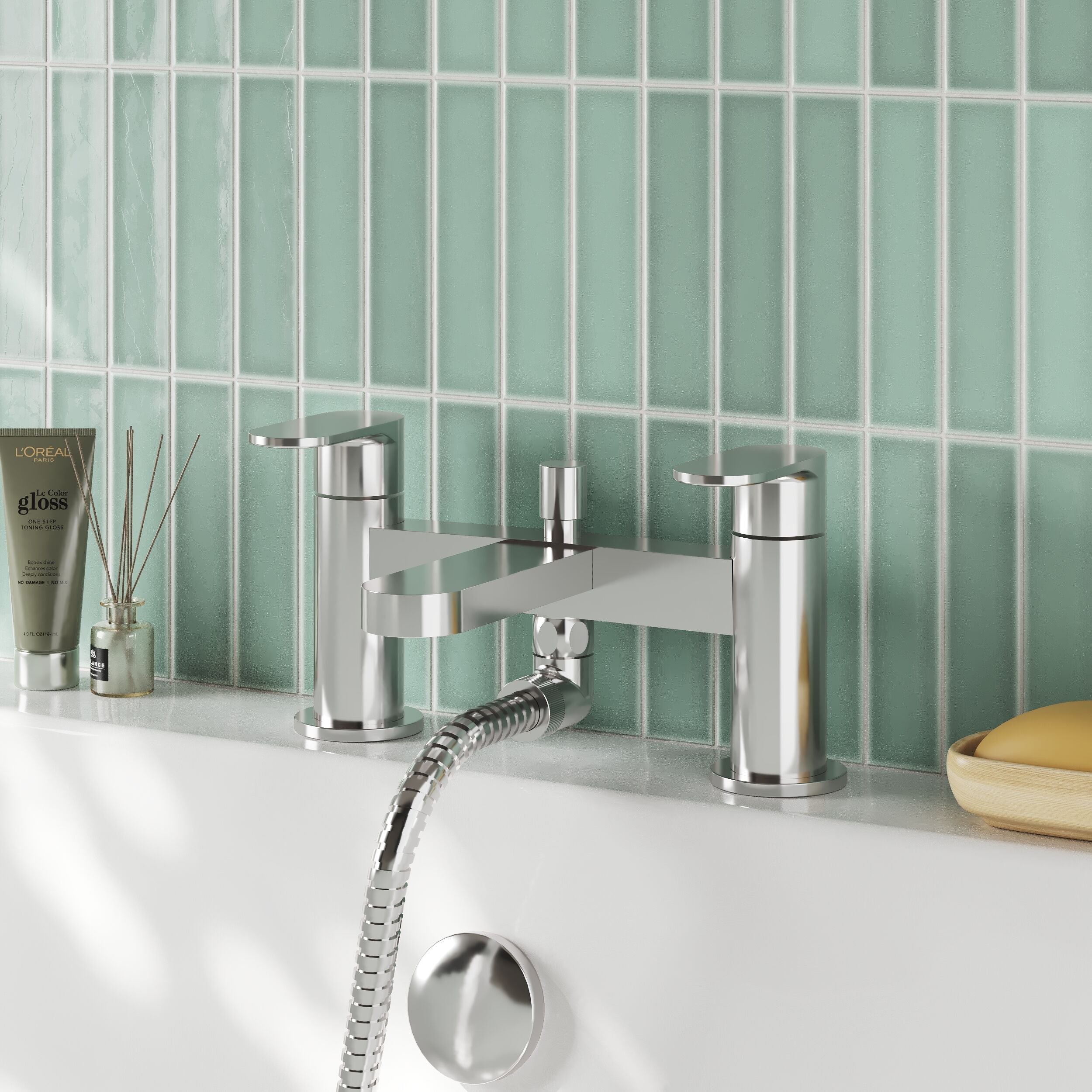 Brent Deck Mounted Bath Shower Mixer Tap With Handset - Chrome