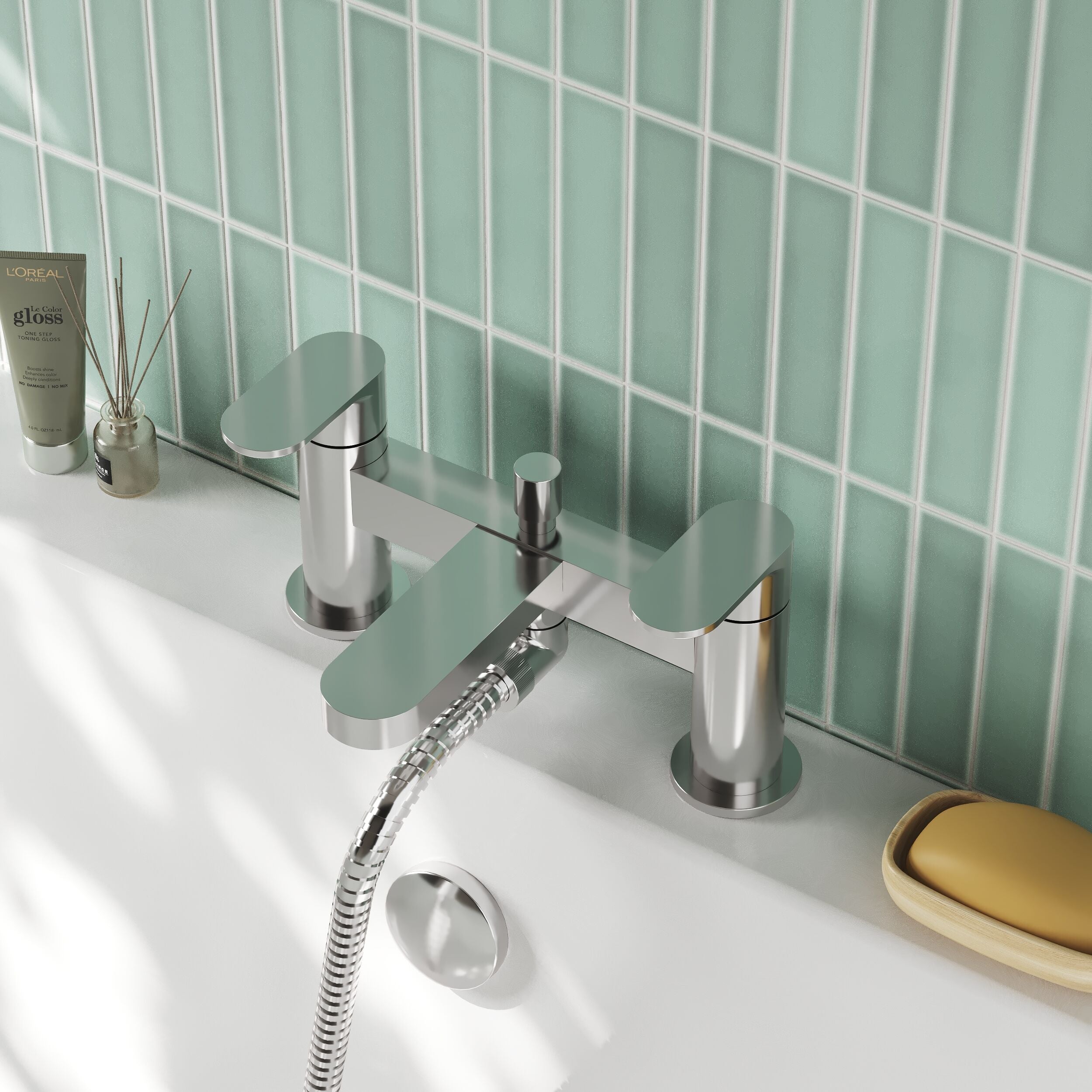 Brent Deck Mounted Bath Shower Mixer Tap With Handset - Chrome