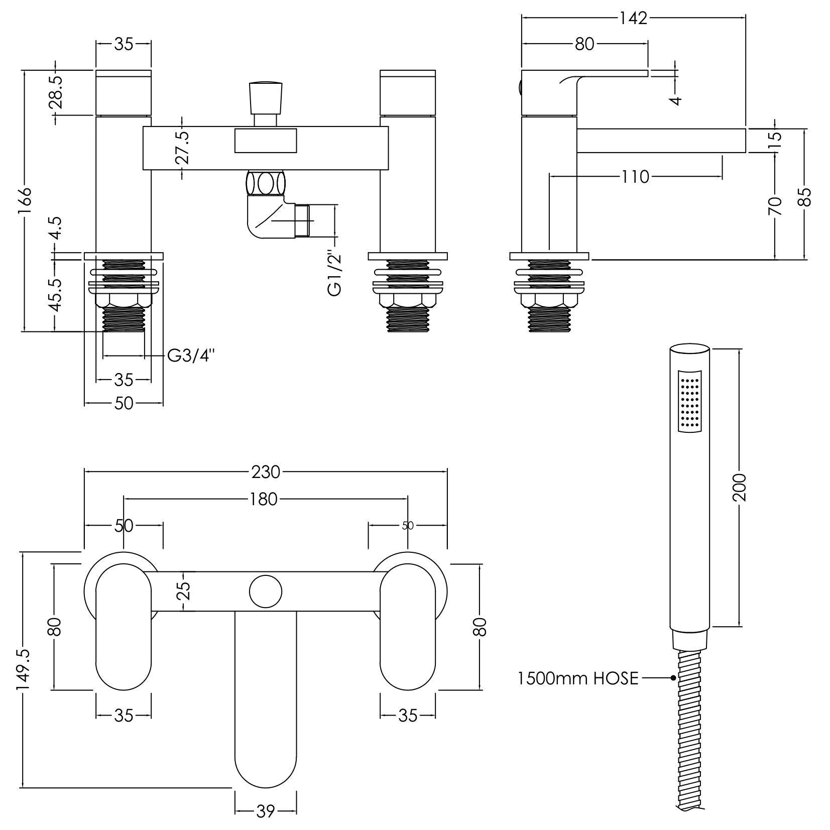 Brent Deck Mounted Bath Shower Mixer Tap With Handset - Chrome