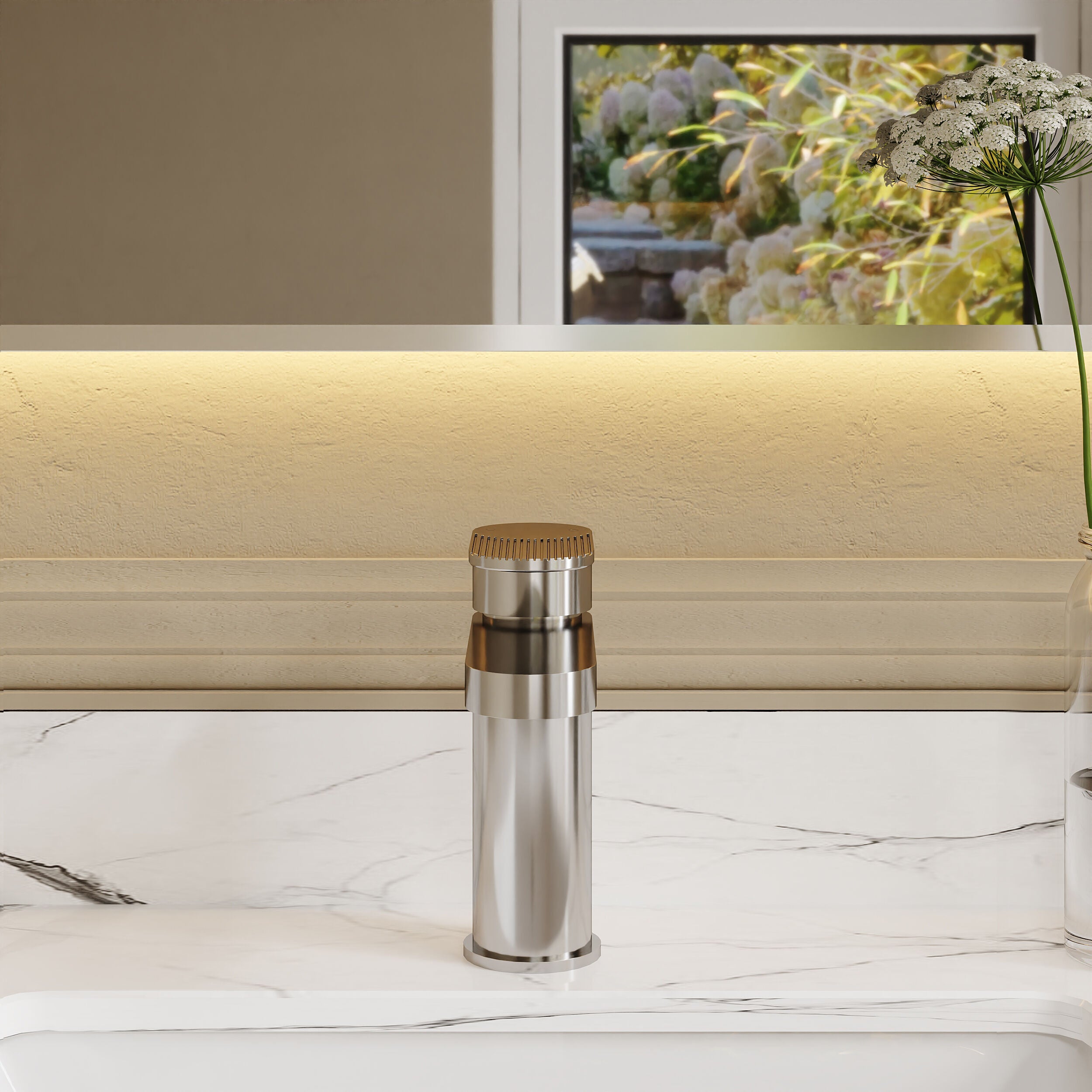 Cove Fluted Mono Basin Mixer Tap With Push Button Waste