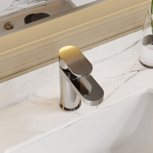 Cove Fluted Mono Basin Mixer Tap With Push Button Waste