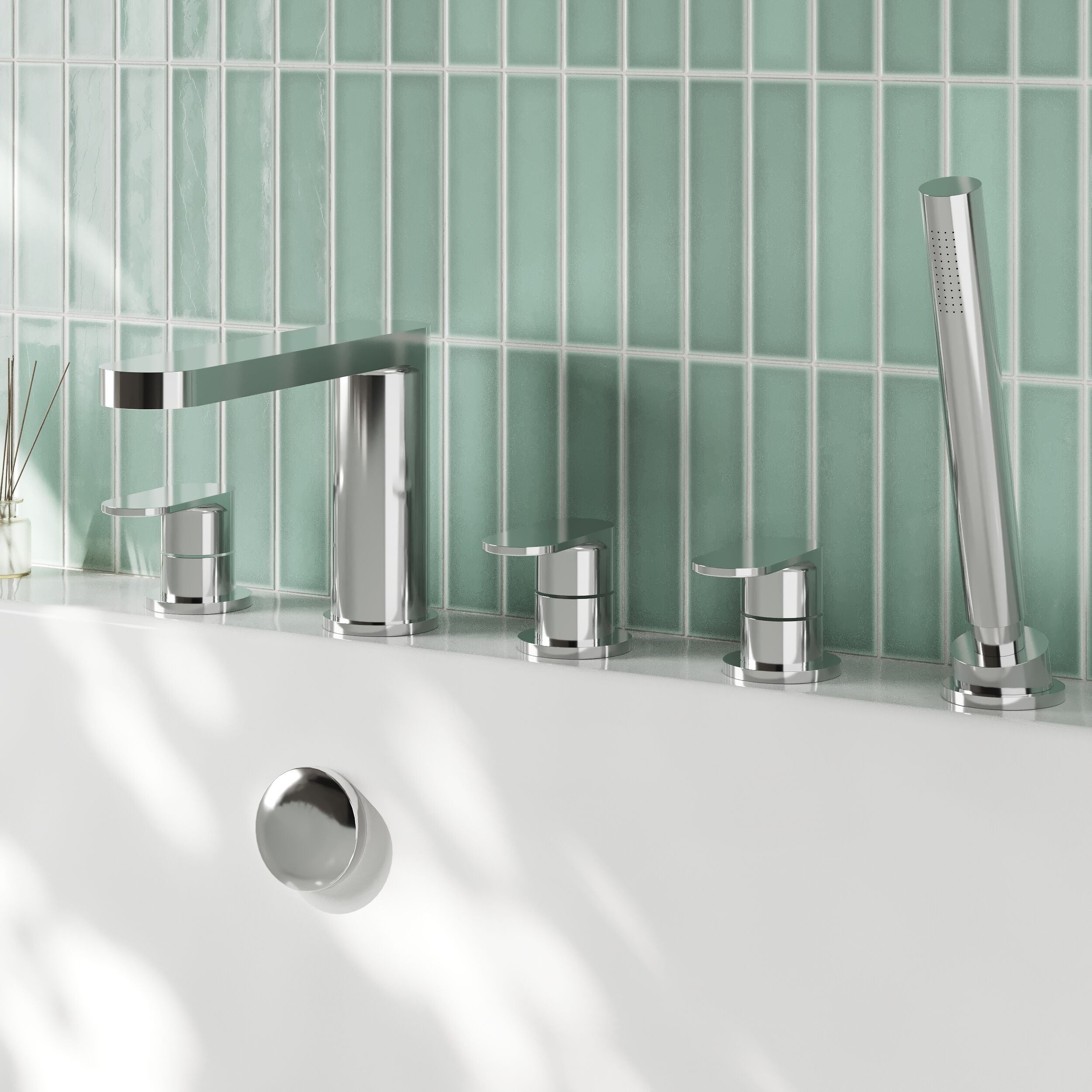 Brent 5 Hole Deck Mounted Bath Shower Mixer Tap - Chrome