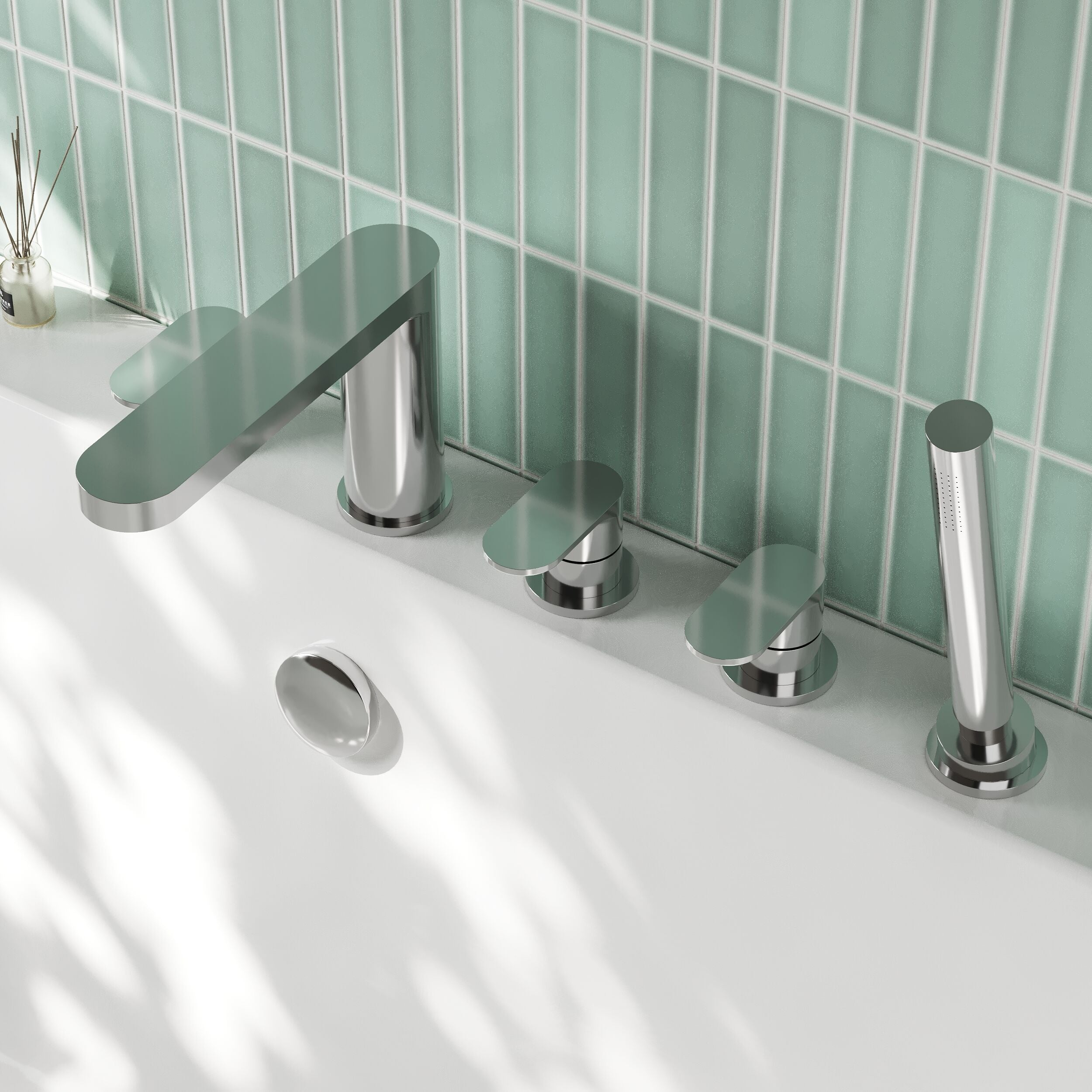 Brent 5 Hole Deck Mounted Bath Shower Mixer Tap - Chrome