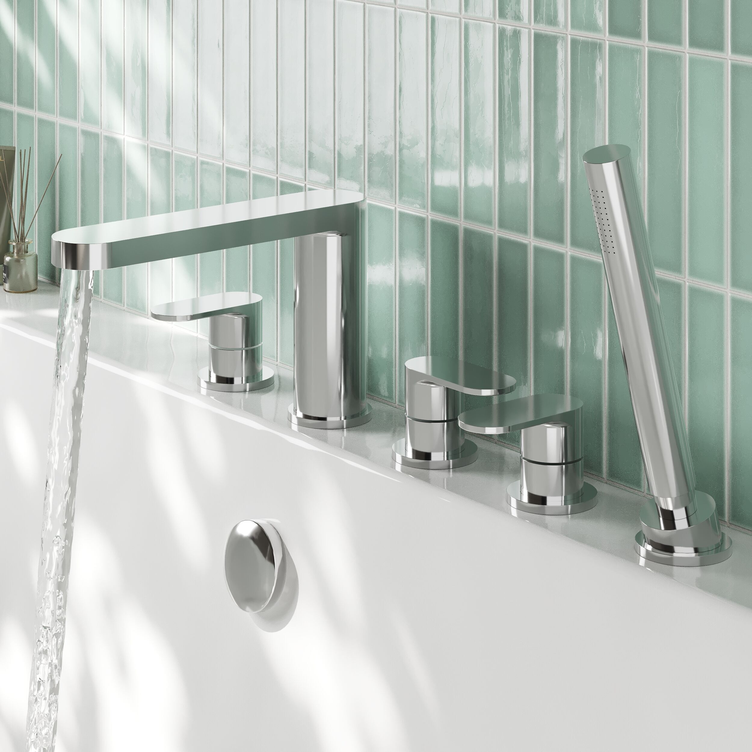 Brent 5 Hole Deck Mounted Bath Shower Mixer Tap - Chrome