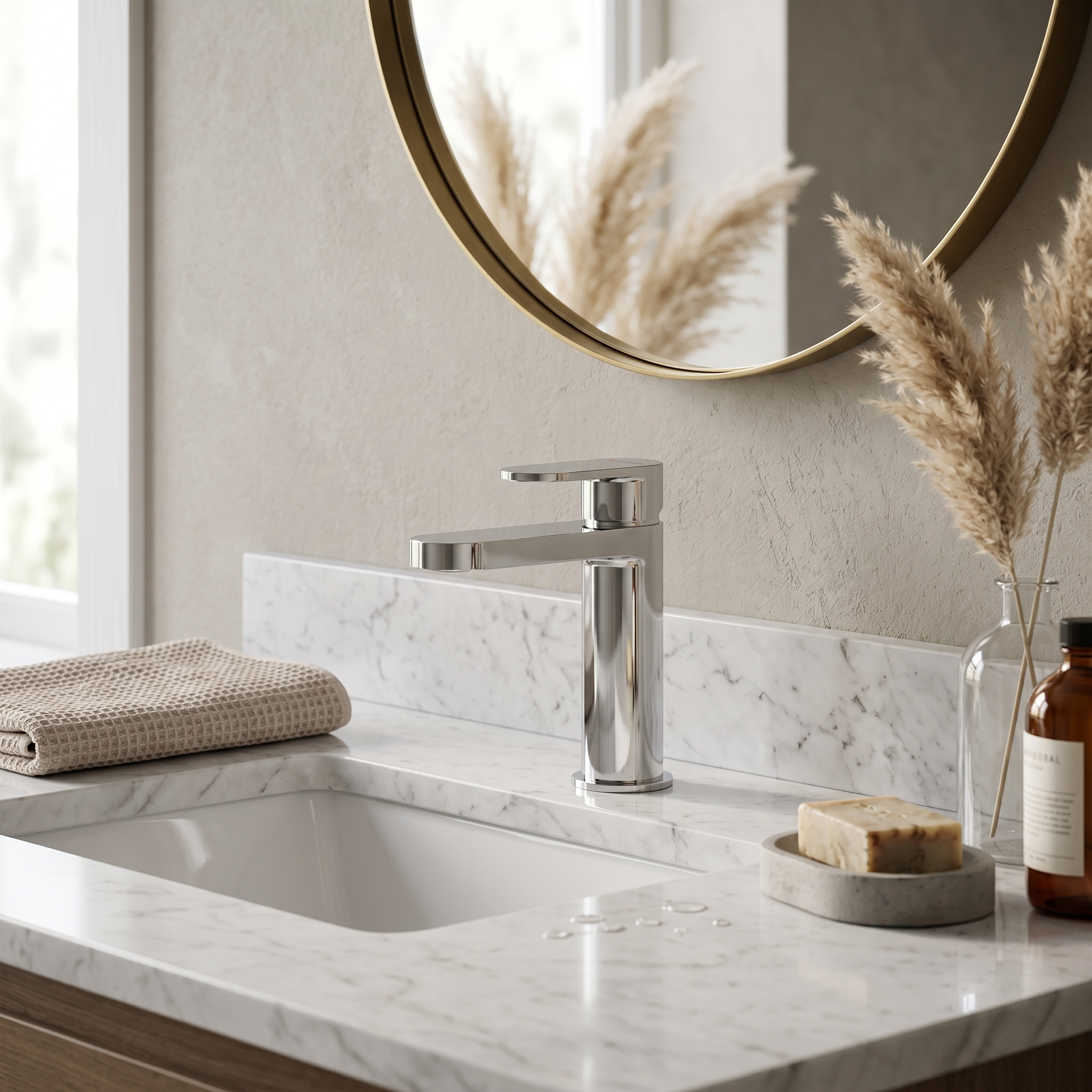 Brent Mono Basin Mixer Tap With Push Button Waste - Chrome