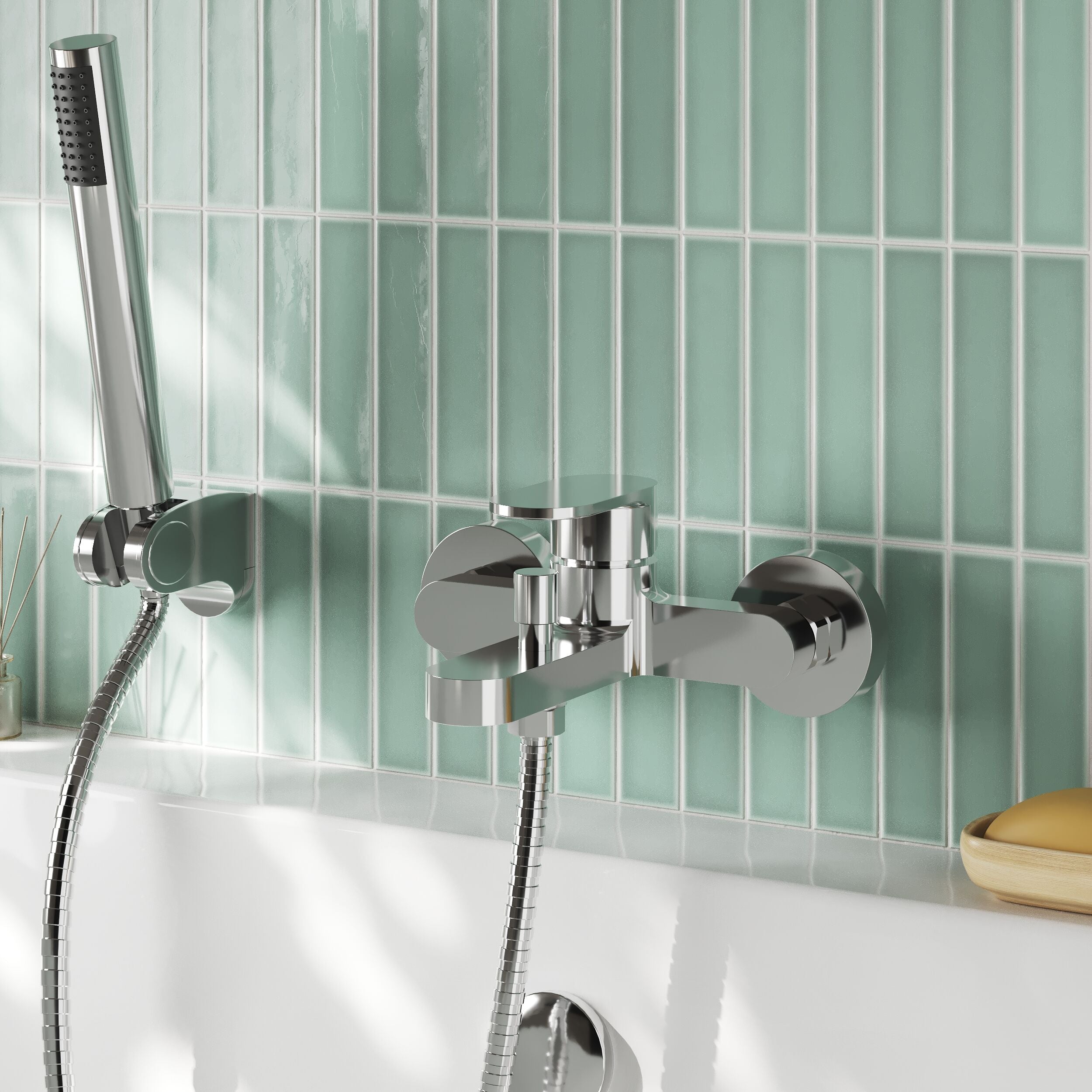 Brent Wall Mounted Bath Shower Mixer Tap With Handset - Chrome