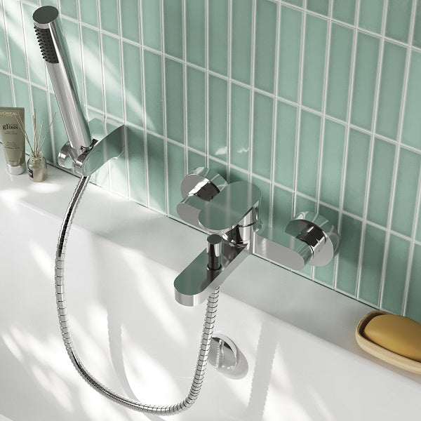 Brent Wall Mounted Bath Shower Mixer Tap With Handset - Chrome