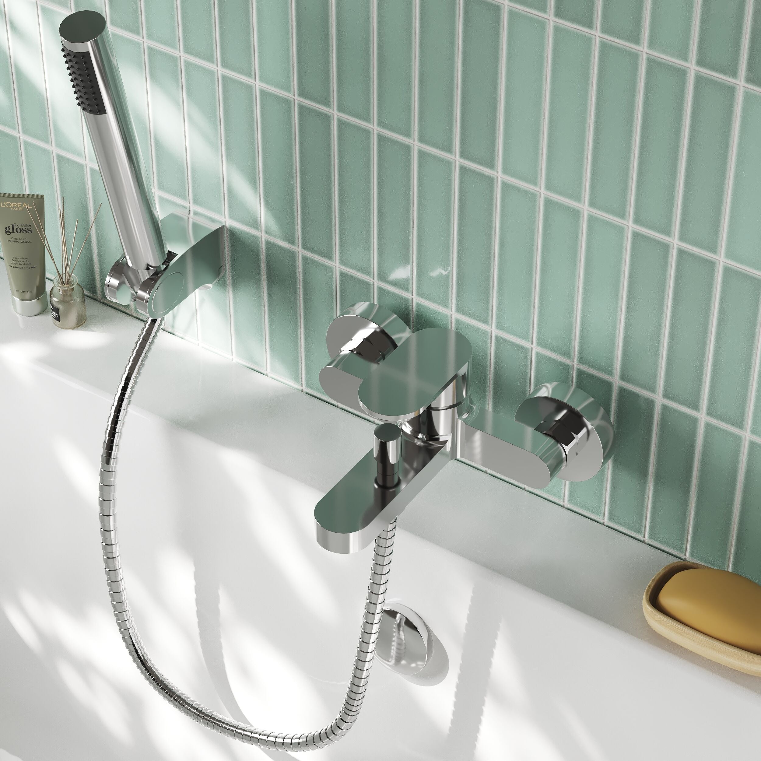Brent Wall Mounted Bath Shower Mixer Tap With Handset - Chrome