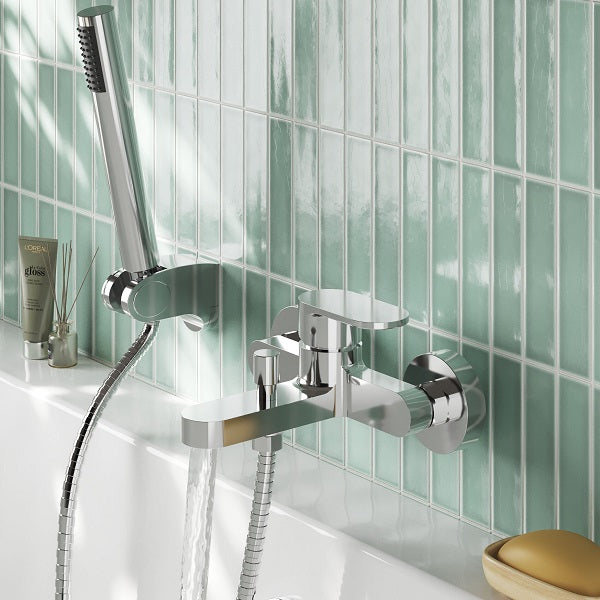 Brent Wall Mounted Bath Shower Mixer Tap With Handset - Chrome
