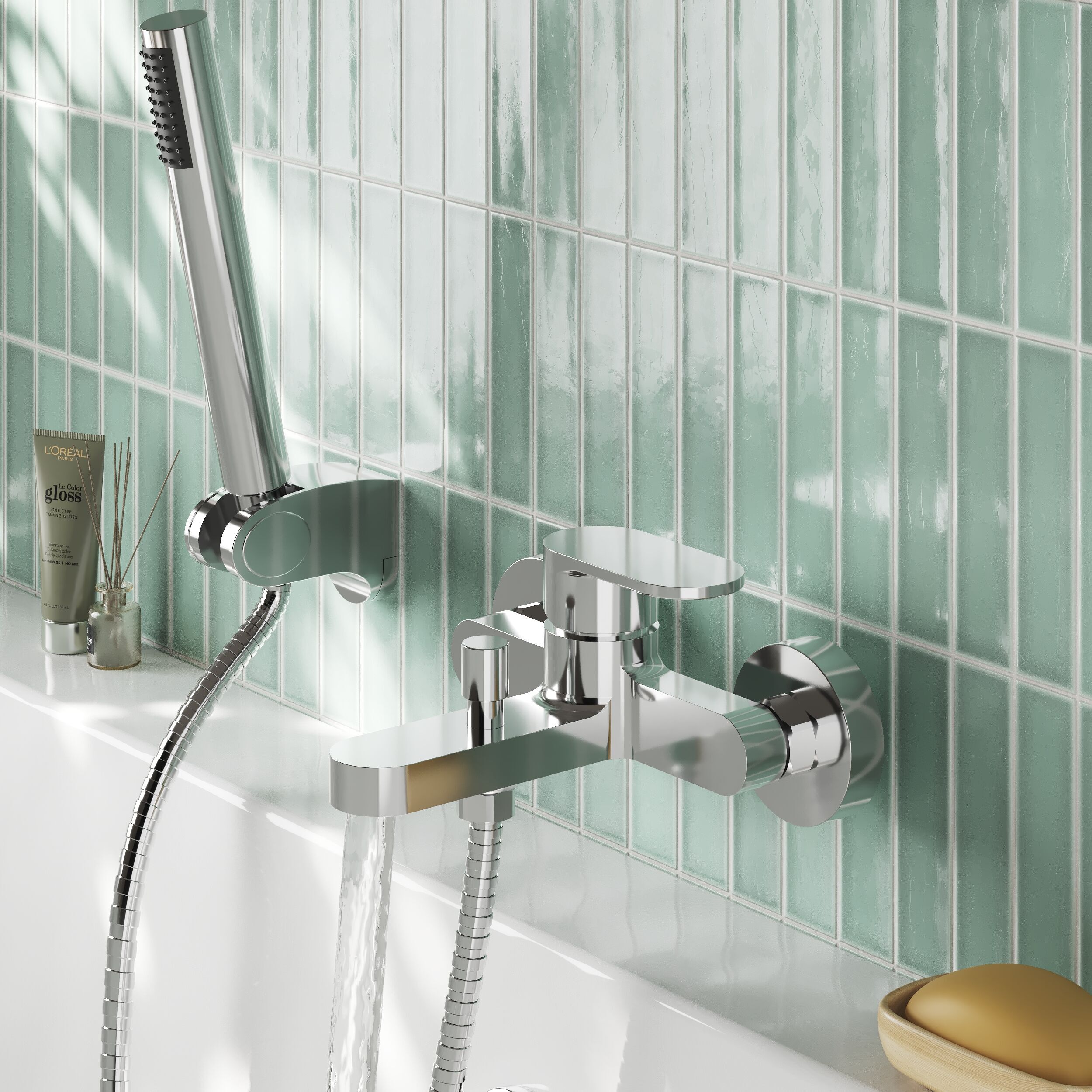 Brent Wall Mounted Bath Shower Mixer Tap With Handset - Chrome