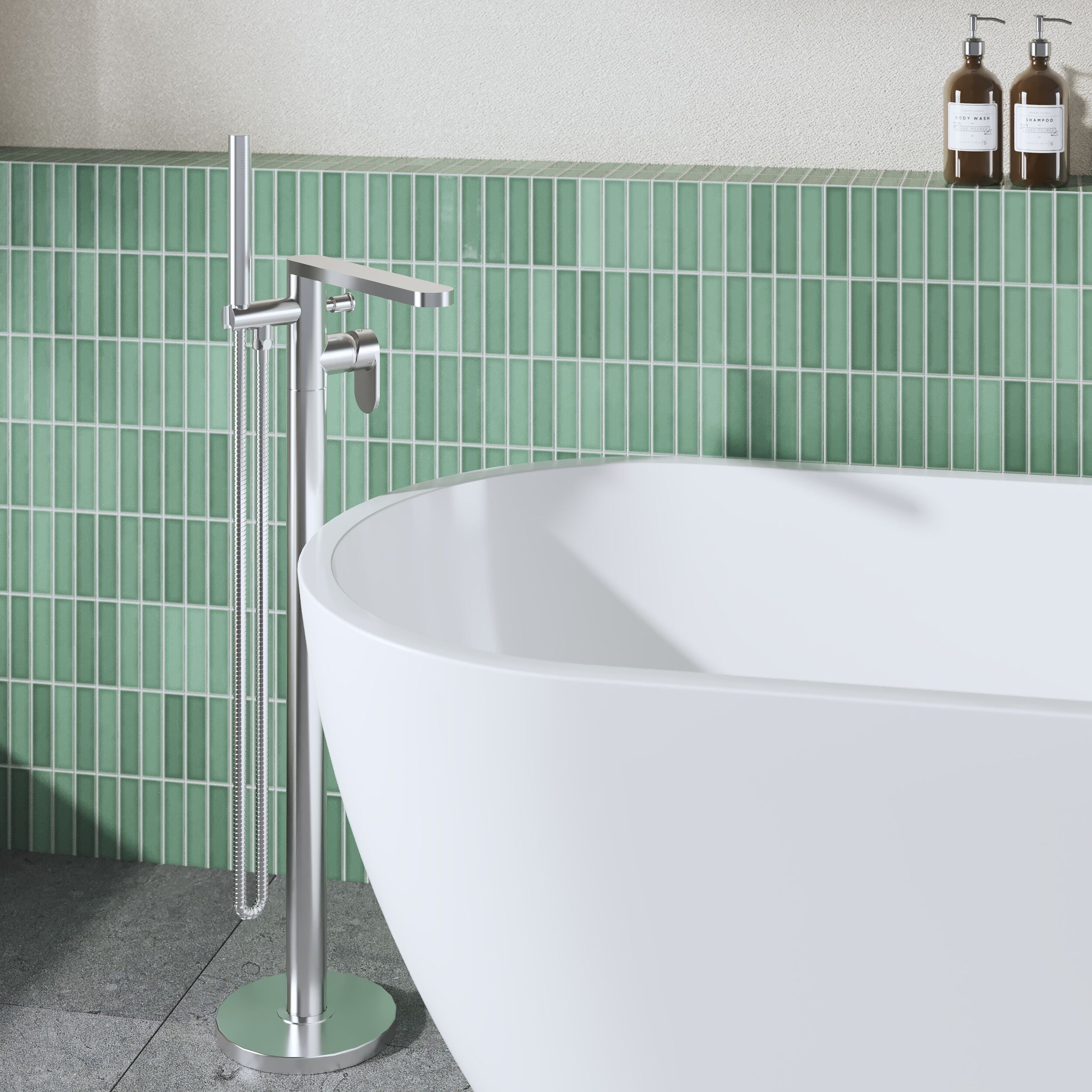 Cove Fluted Floor Mounted Bath Shower Mixer Tap With Handset