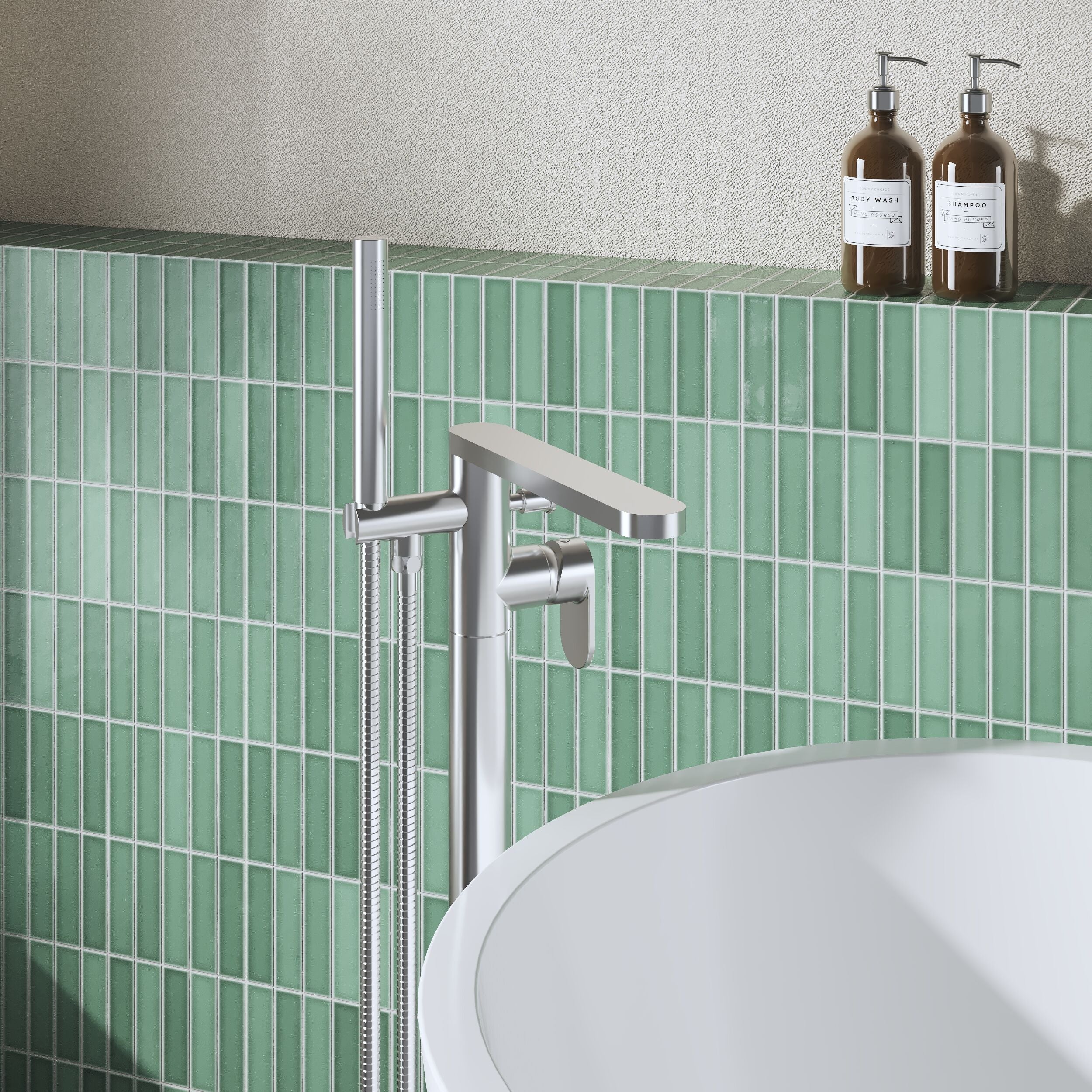 Cove Fluted Floor Mounted Bath Shower Mixer Tap With Handset