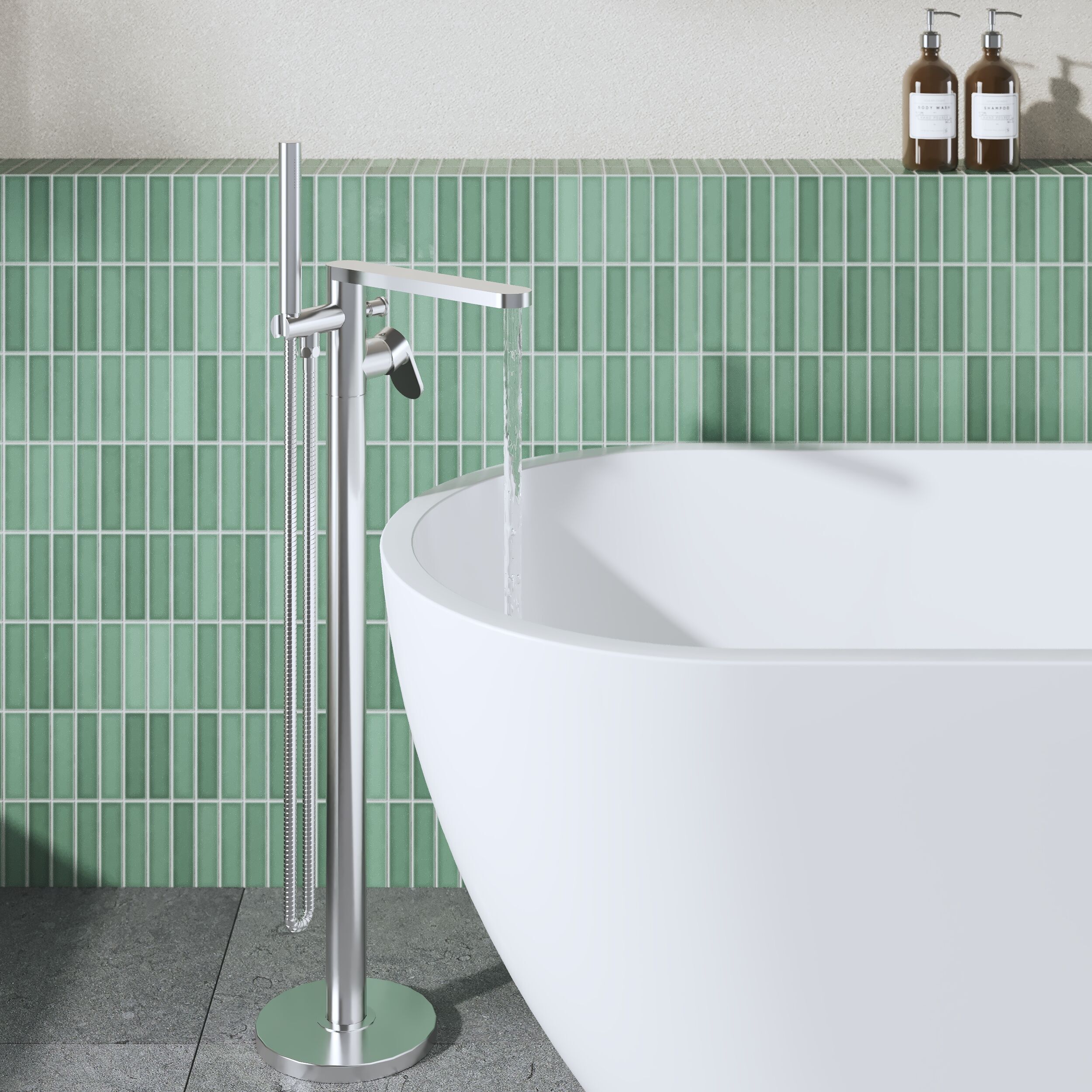 Cove Fluted Floor Mounted Bath Shower Mixer Tap With Handset