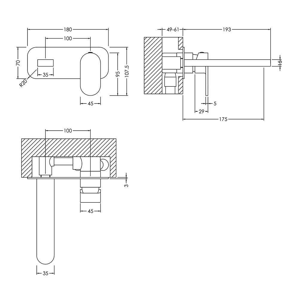 Brent 2 Tap Hole Wall Mounted Basin Mixer With Plate