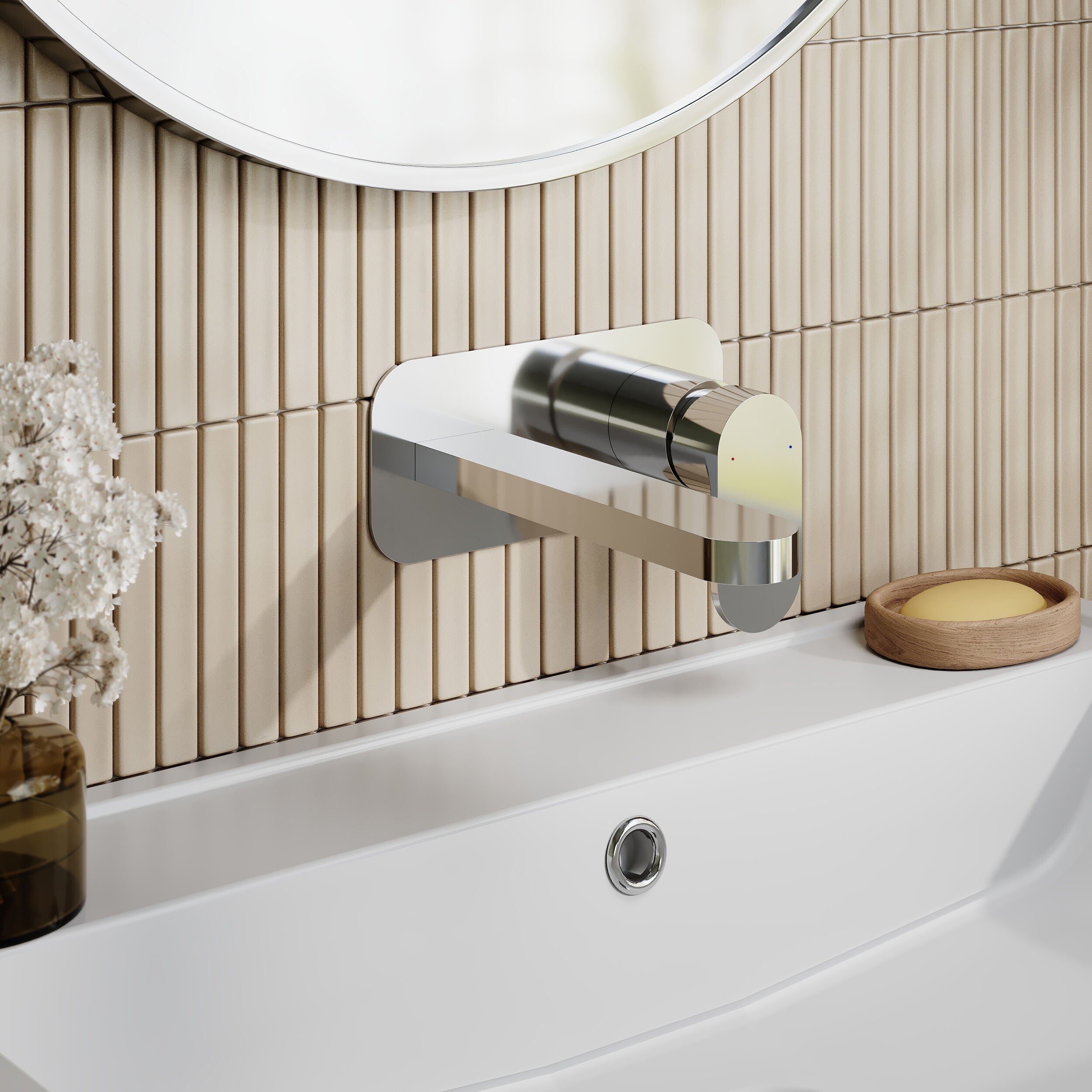 Brent 2 Hole Wall Mounted Basin Mixer Tap With Plate