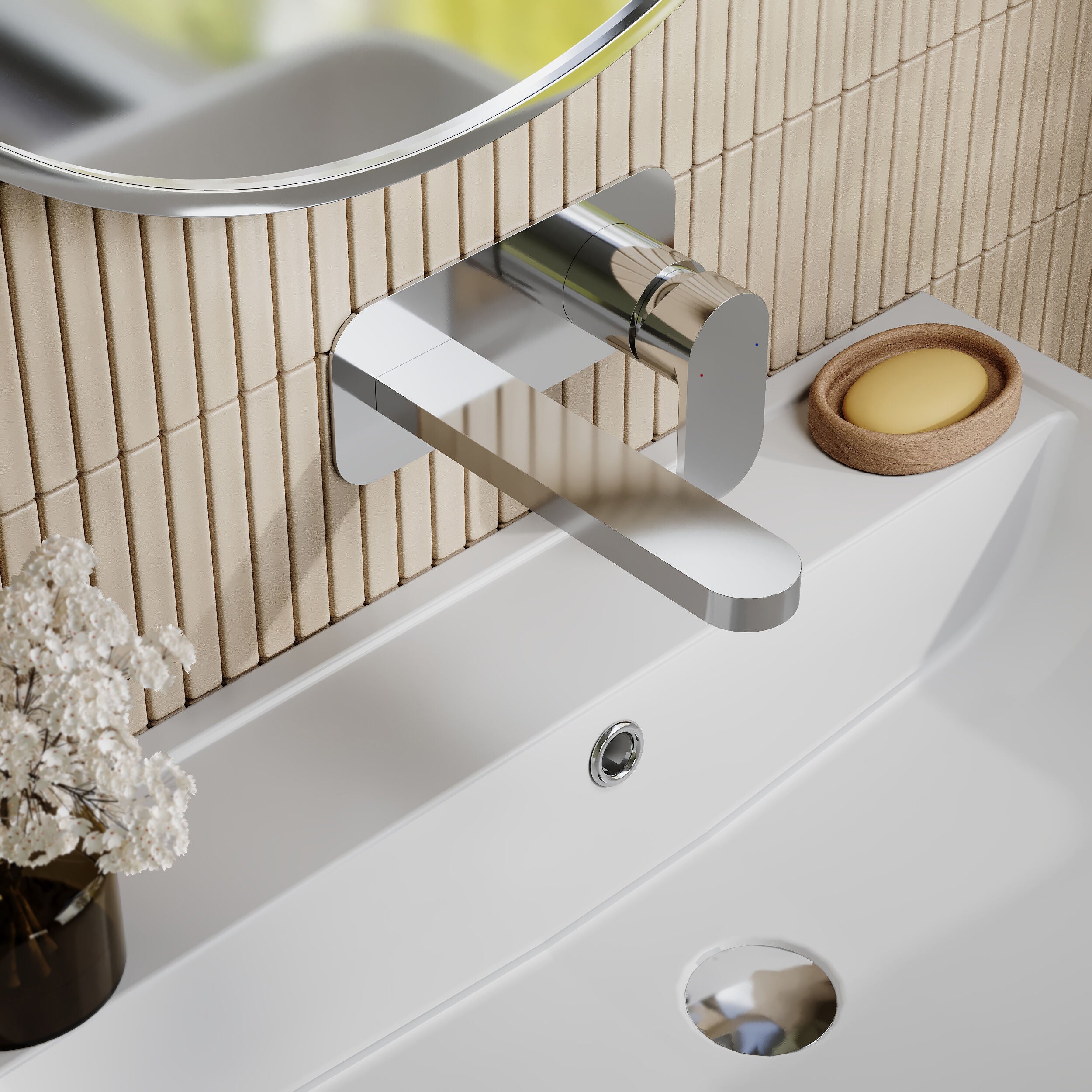 Brent 2 Hole Wall Mounted Basin Mixer Tap With Plate