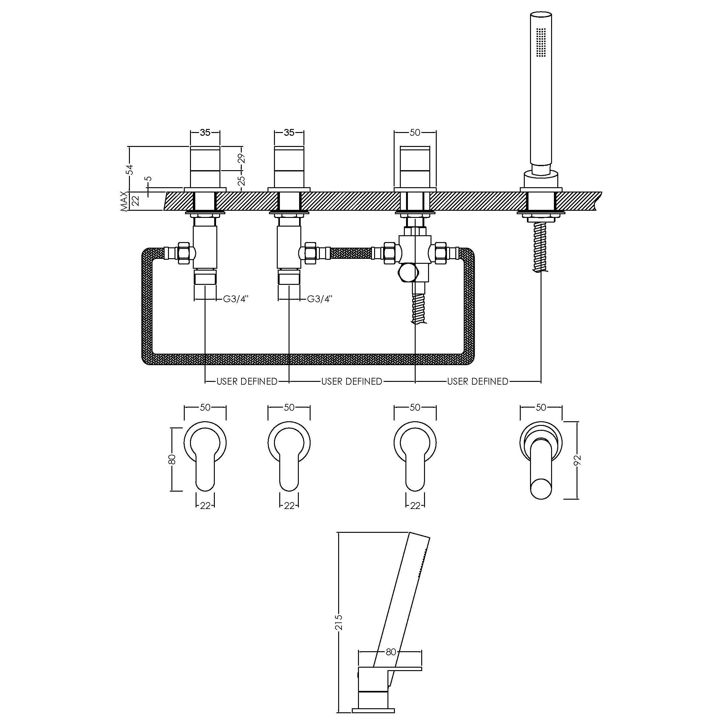 Brent 4 Hole Deck Mounted Bath Shower Mixer Tap - Chrome