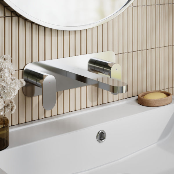 Brent 3 Hole Wall Mounted Basin Mixer Tap With Plate - Chrome