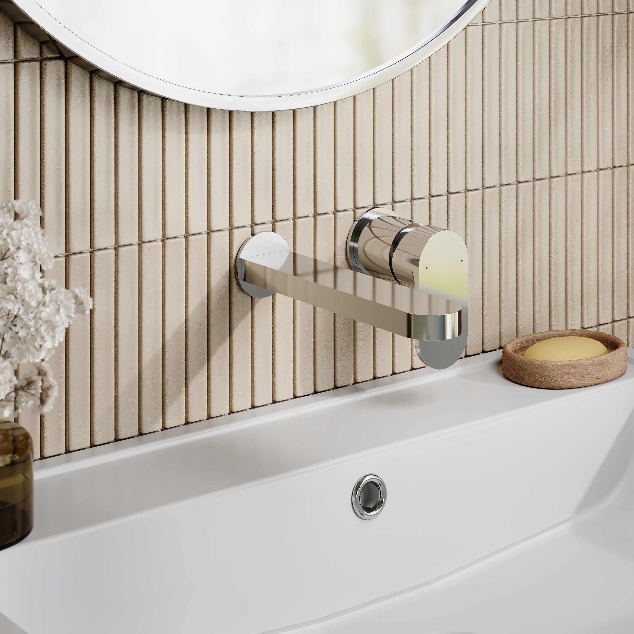Brent 2 Hole Wall Mounted Basin Mixer Tap - Chrome