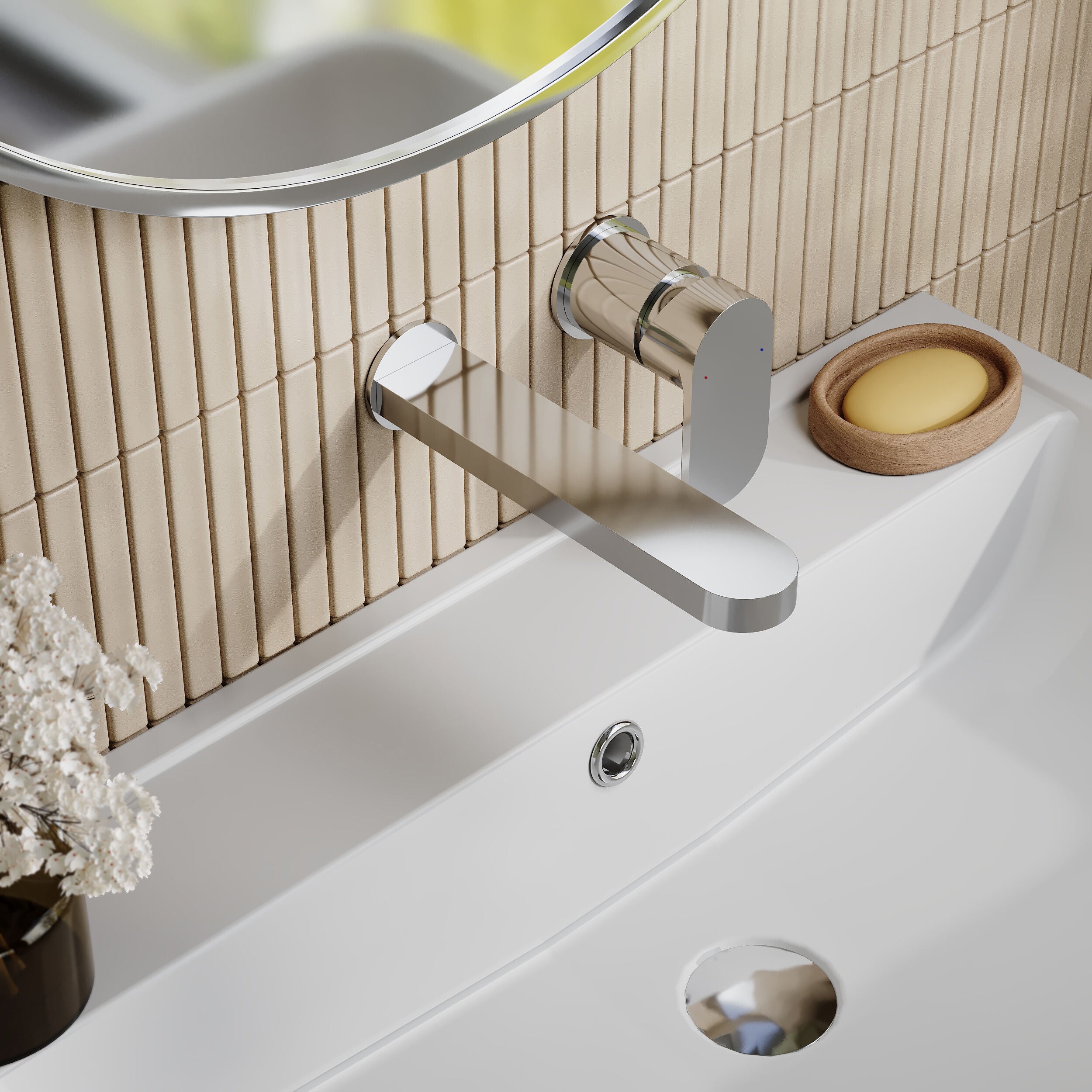 Brent 2 Hole Wall Mounted Basin Mixer Tap - Chrome