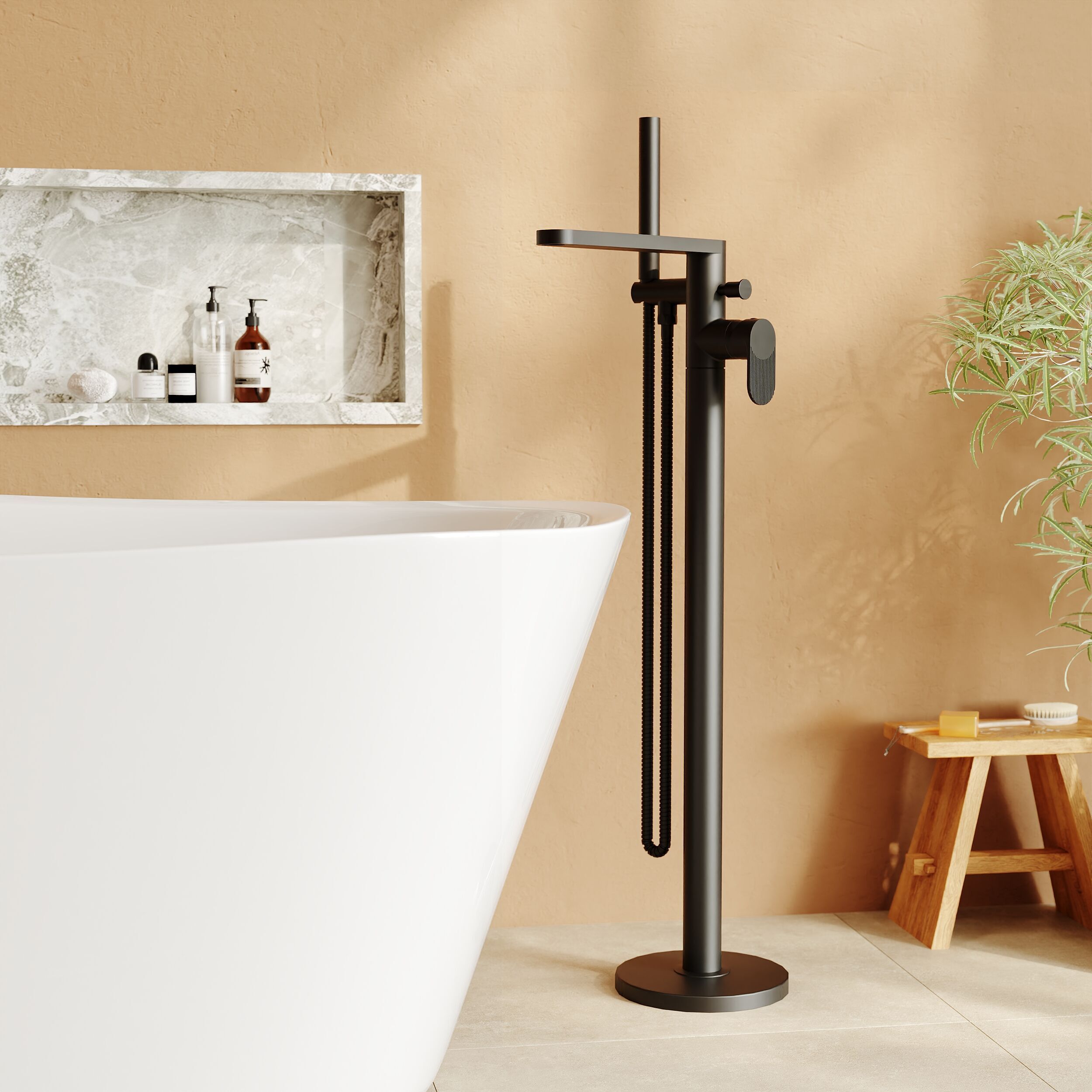 Cove Fluted Floor Mounted Bath Shower Mixer Tap With Handset