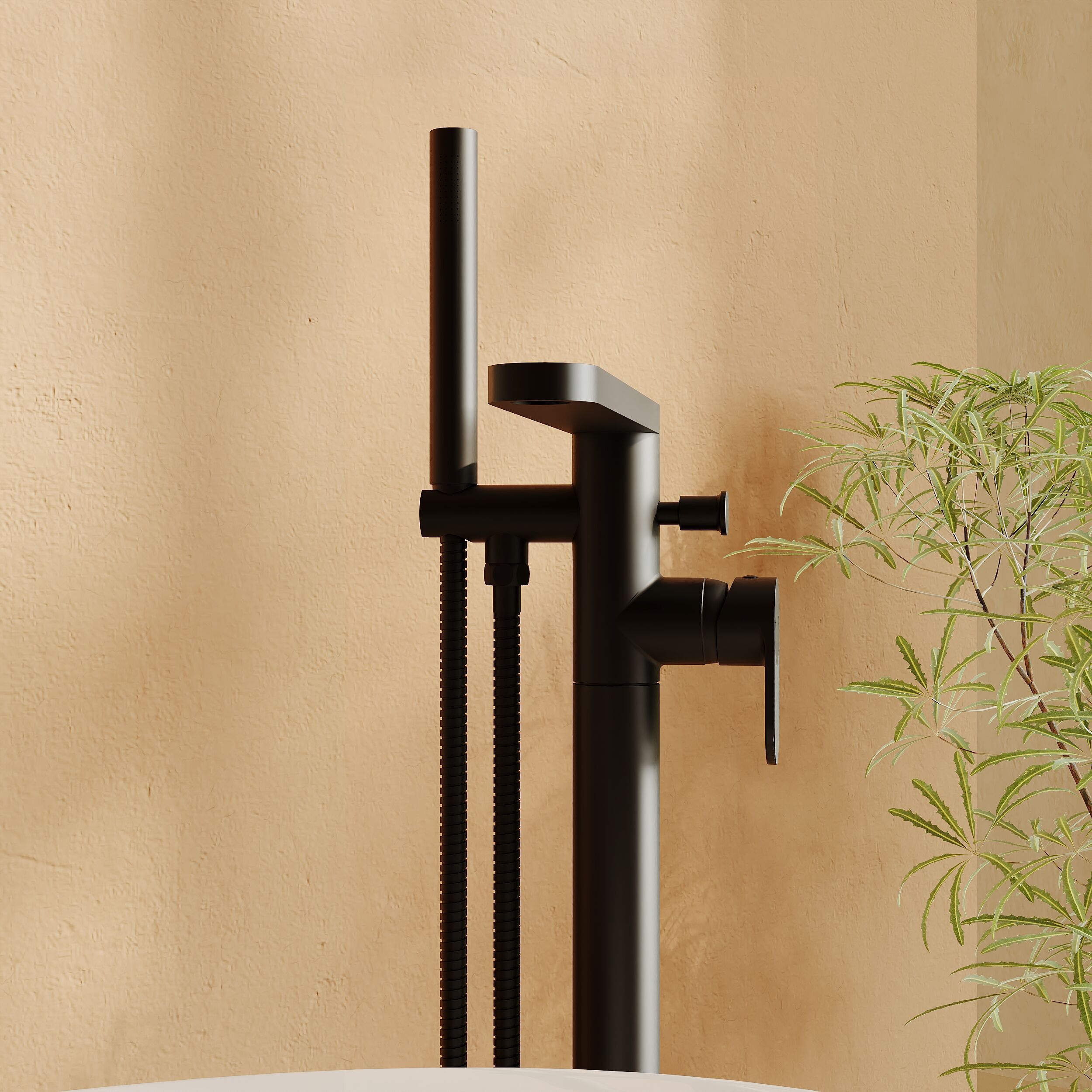 Cove Fluted Floor Mounted Bath Shower Mixer Tap With Handset