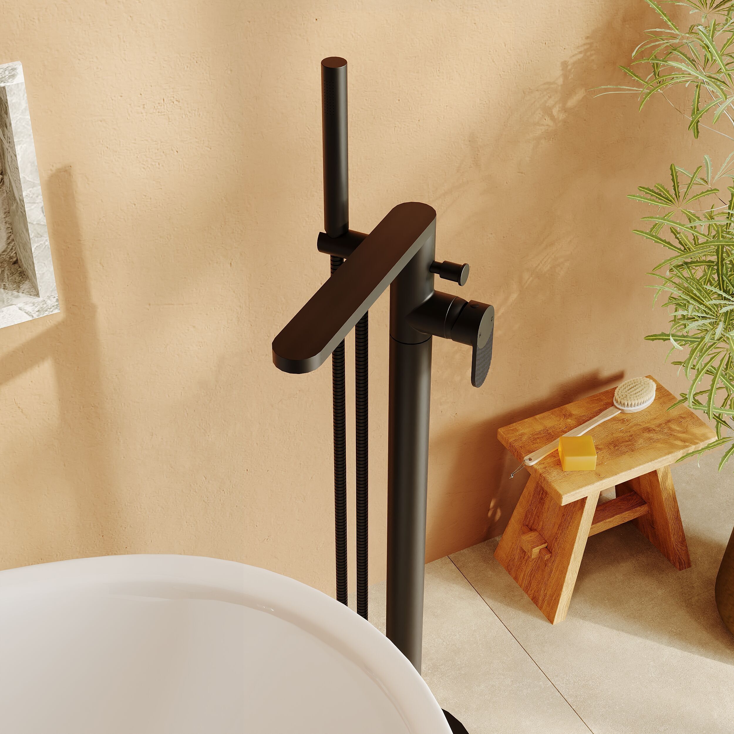 Cove Fluted Floor Mounted Bath Shower Mixer Tap With Handset