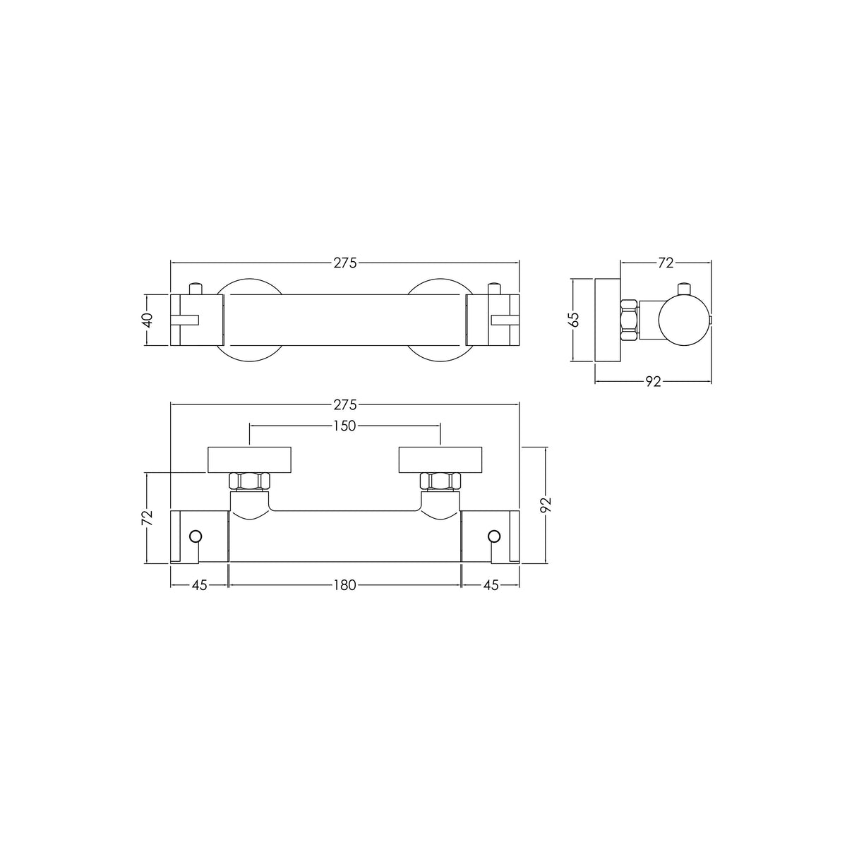 Atlas Thermostatic Bar Shower Valve With Bottom Outlet Round - Chrome