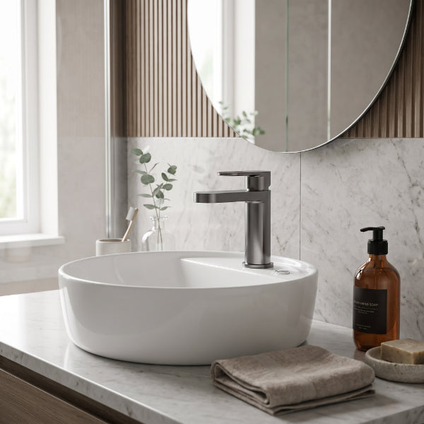 Cove Fluted Mono Basin Mixer Tap With Push Button Waste