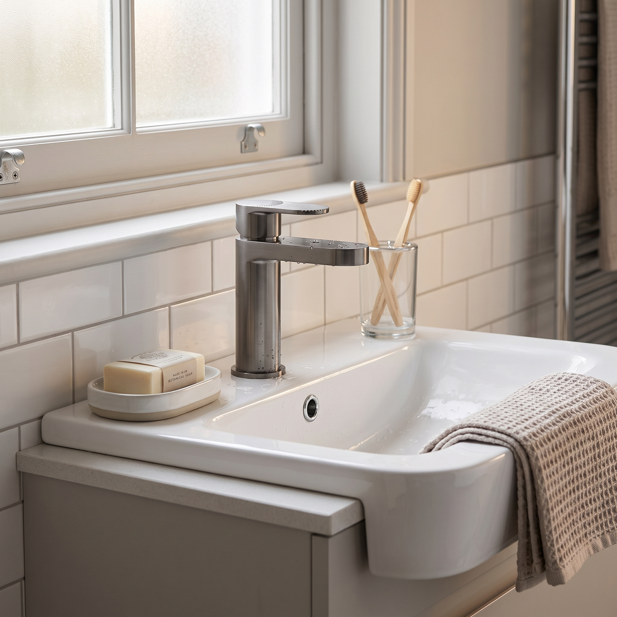 Cove Fluted Mono Basin Mixer Tap With Push Button Waste