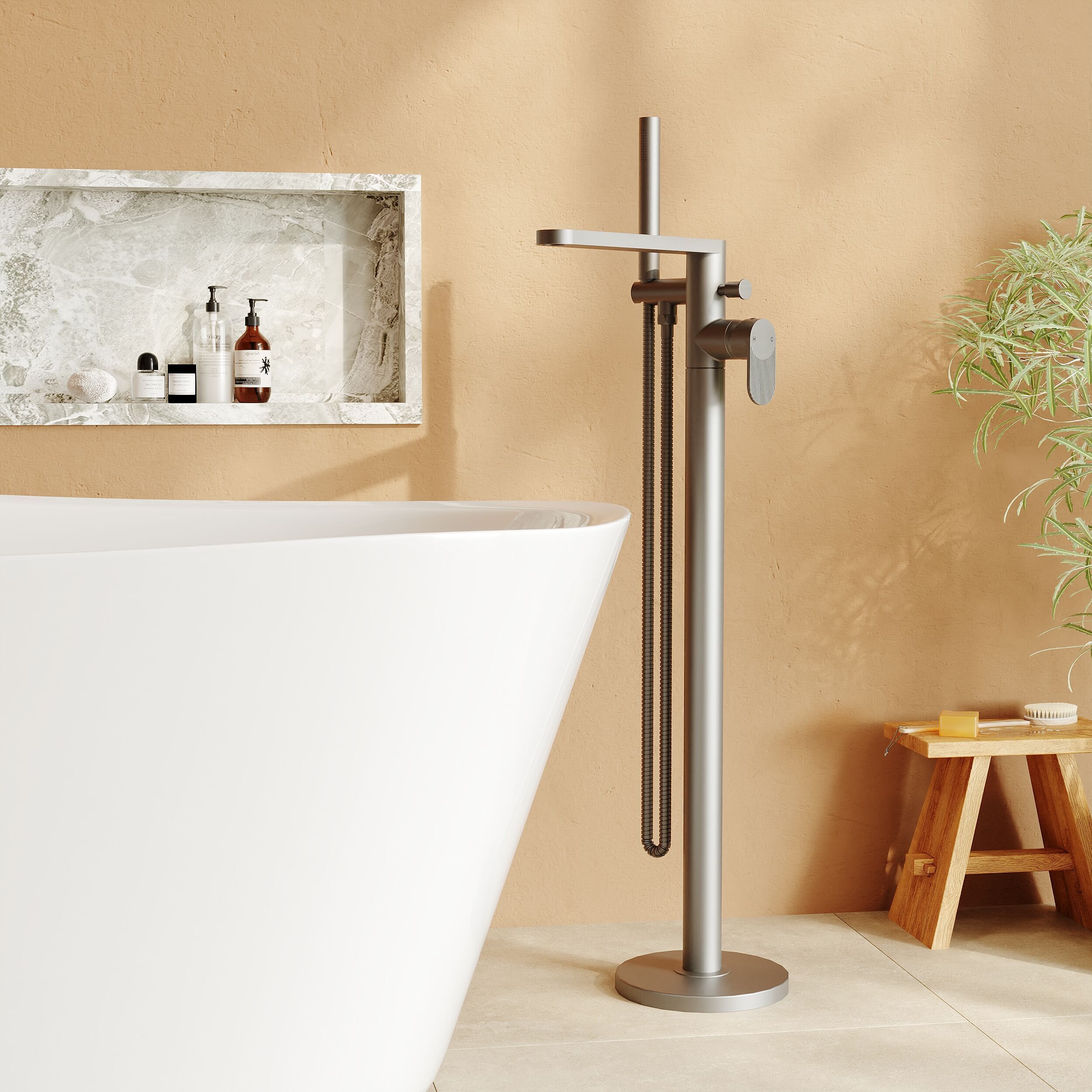 Cove Fluted Floor Mounted Bath Shower Mixer Tap With Handset