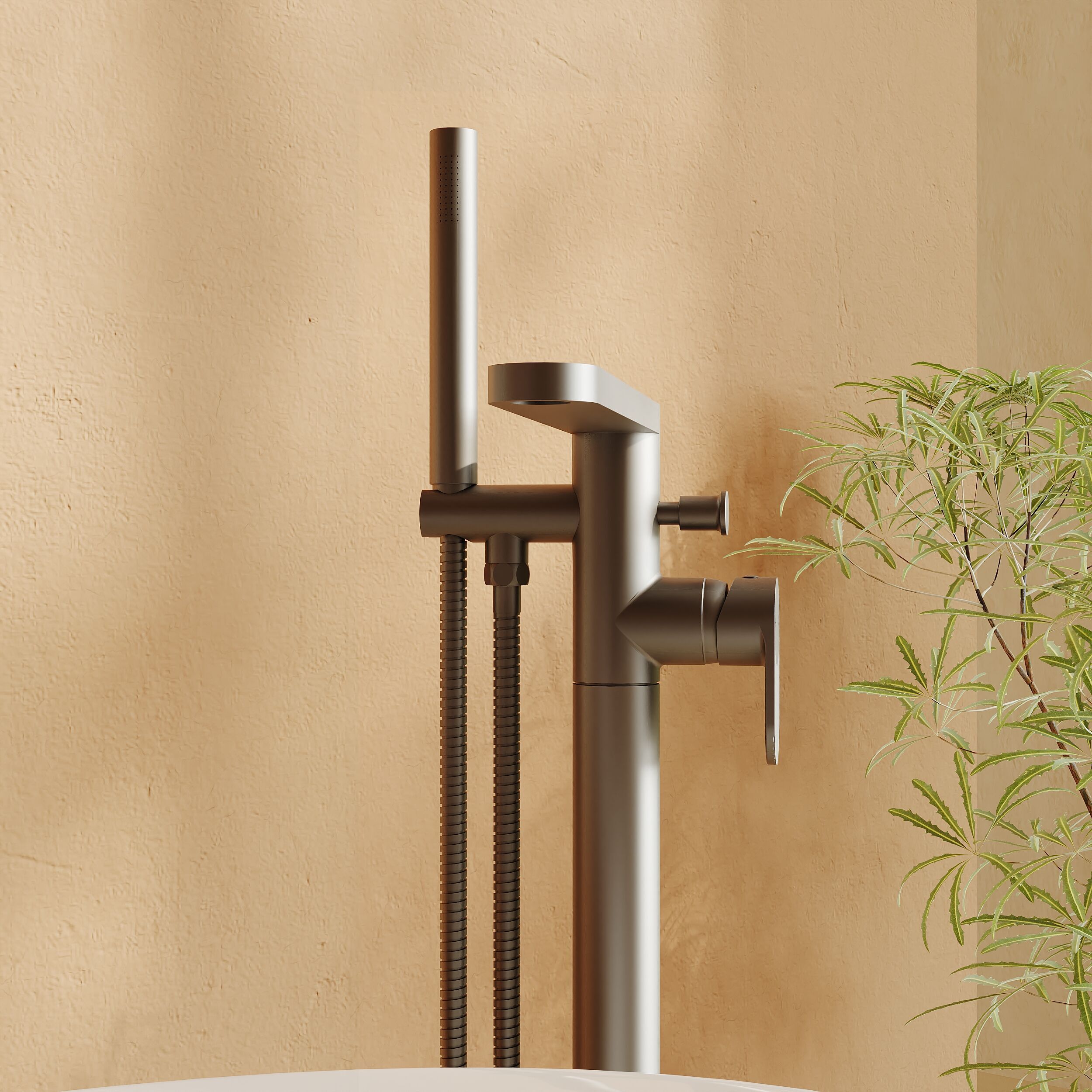 Cove Fluted Floor Mounted Bath Shower Mixer Tap With Handset